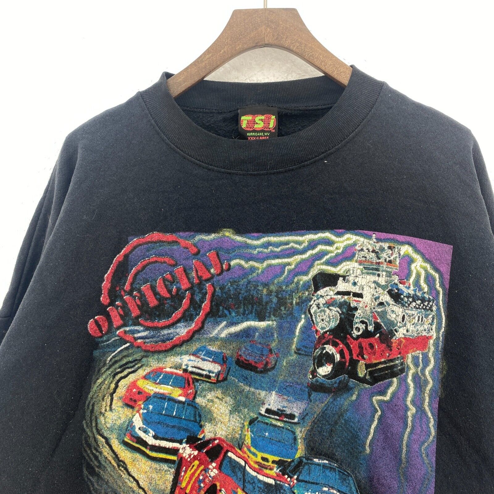 Vintage Official Racing Race Fan Black Sweatshirt Size 3XL