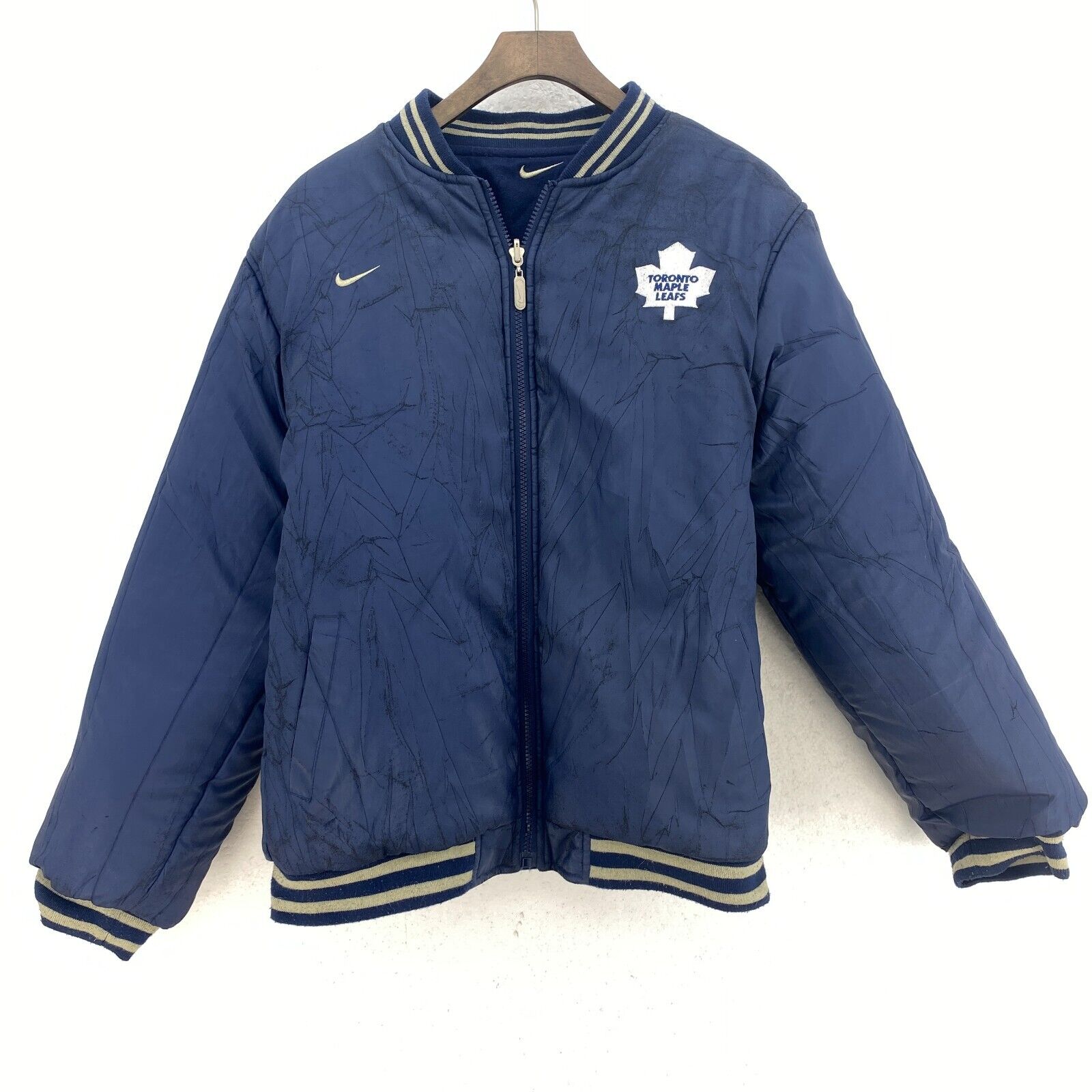 Nike Reversible Toronto Maple Leafs Full Zip Navy Blue NHL Logo Jacket Size XL