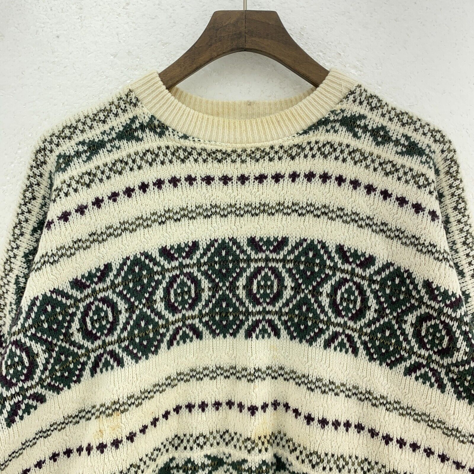 Vintage White 3D Textured Knit Crewneck Sweater Size XL