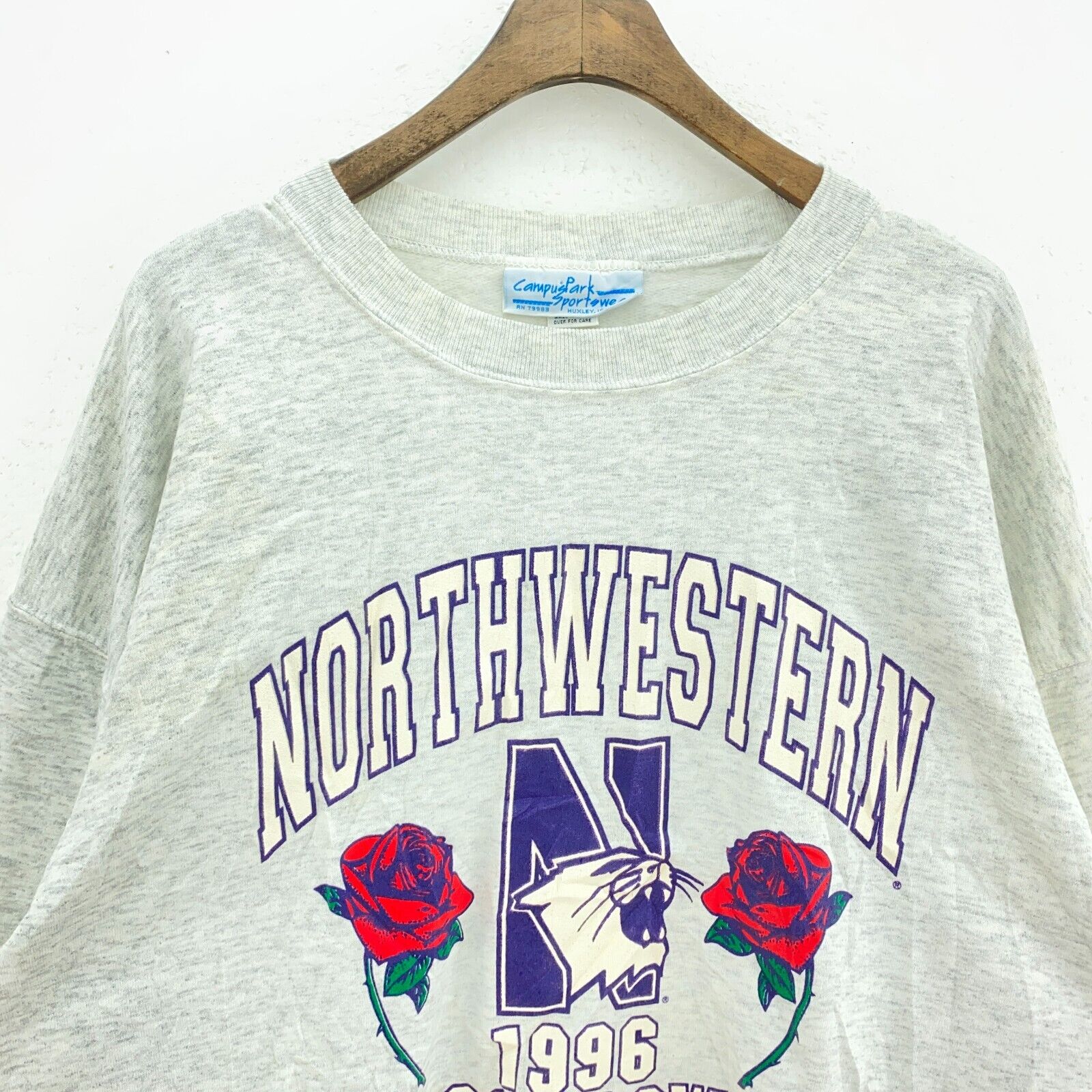 1996 Rose Bowl Northwestern NCAA Futboll Heathered Gray Sweatshirt Size XL