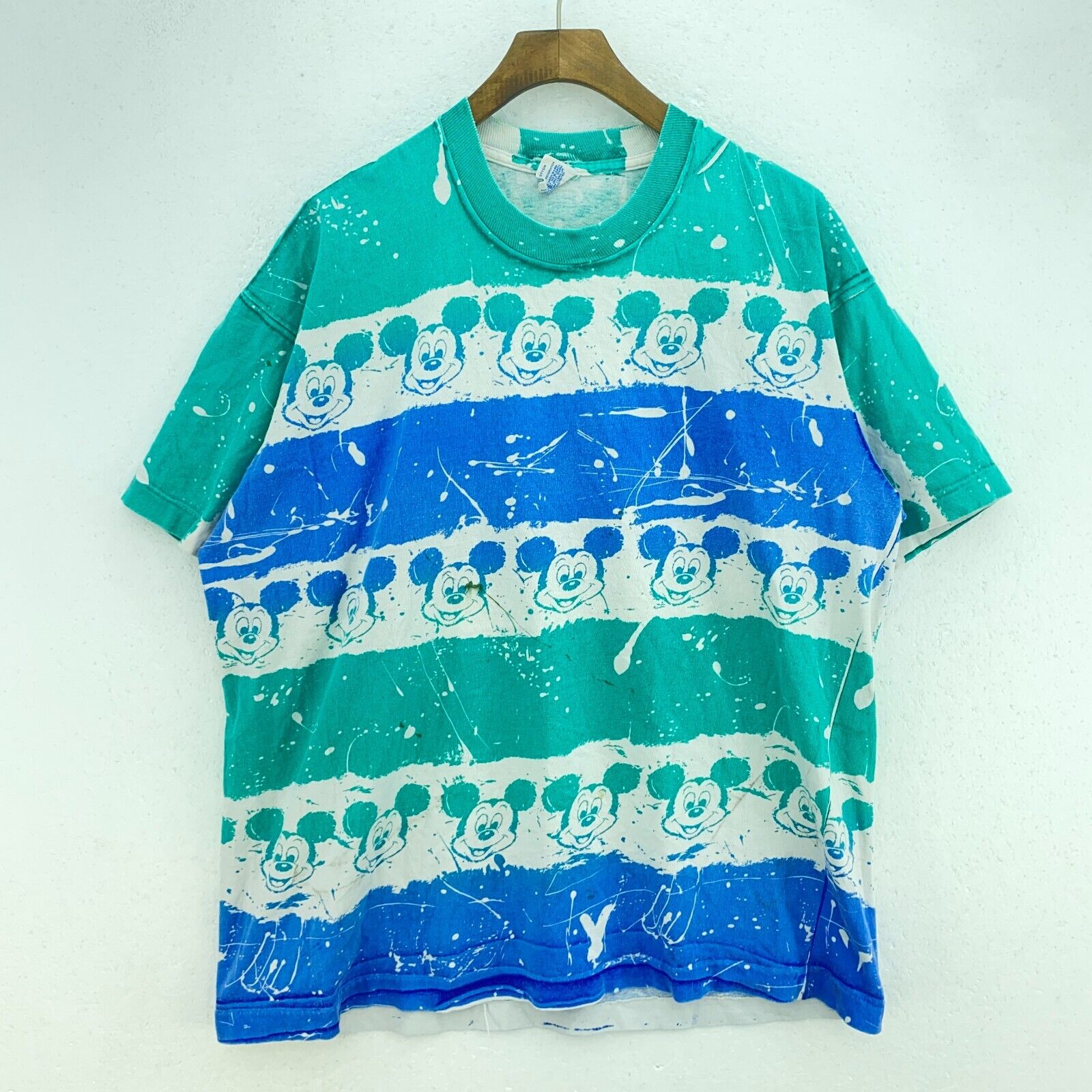 Mickey Mouse Disney All Over Print Green T-shirt Size M