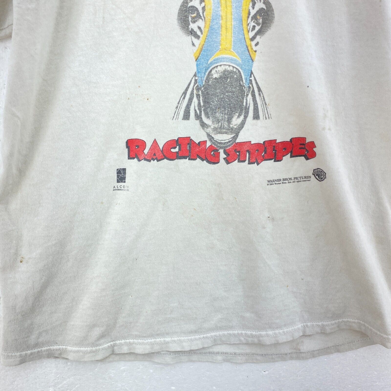 Cheer Til You Are Horse Racing Stripes Warner Bros 2004 White T-shirt Size L