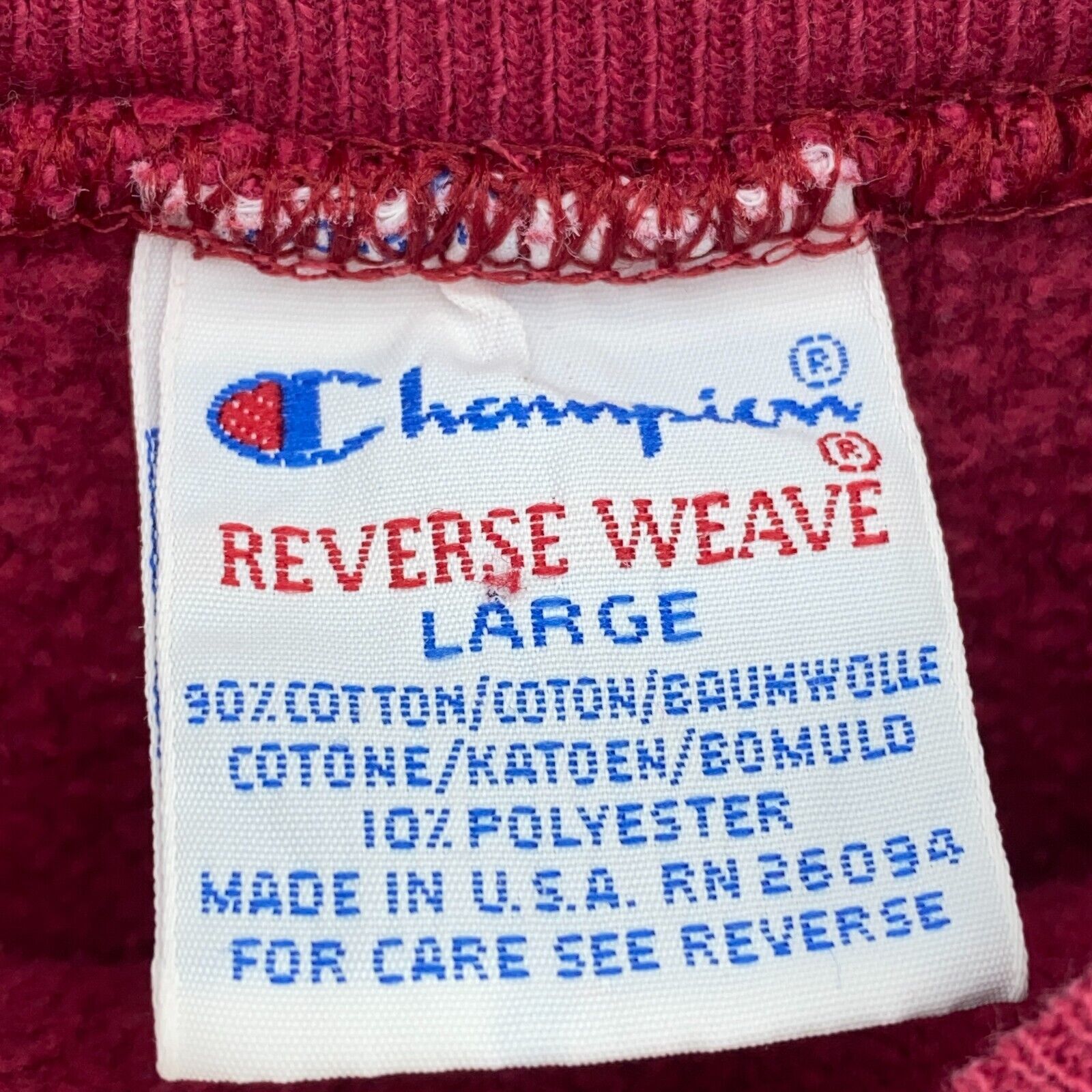 Champion Reverse Weave Embroidered Logo Red Sweatshirt Size L Crewneck