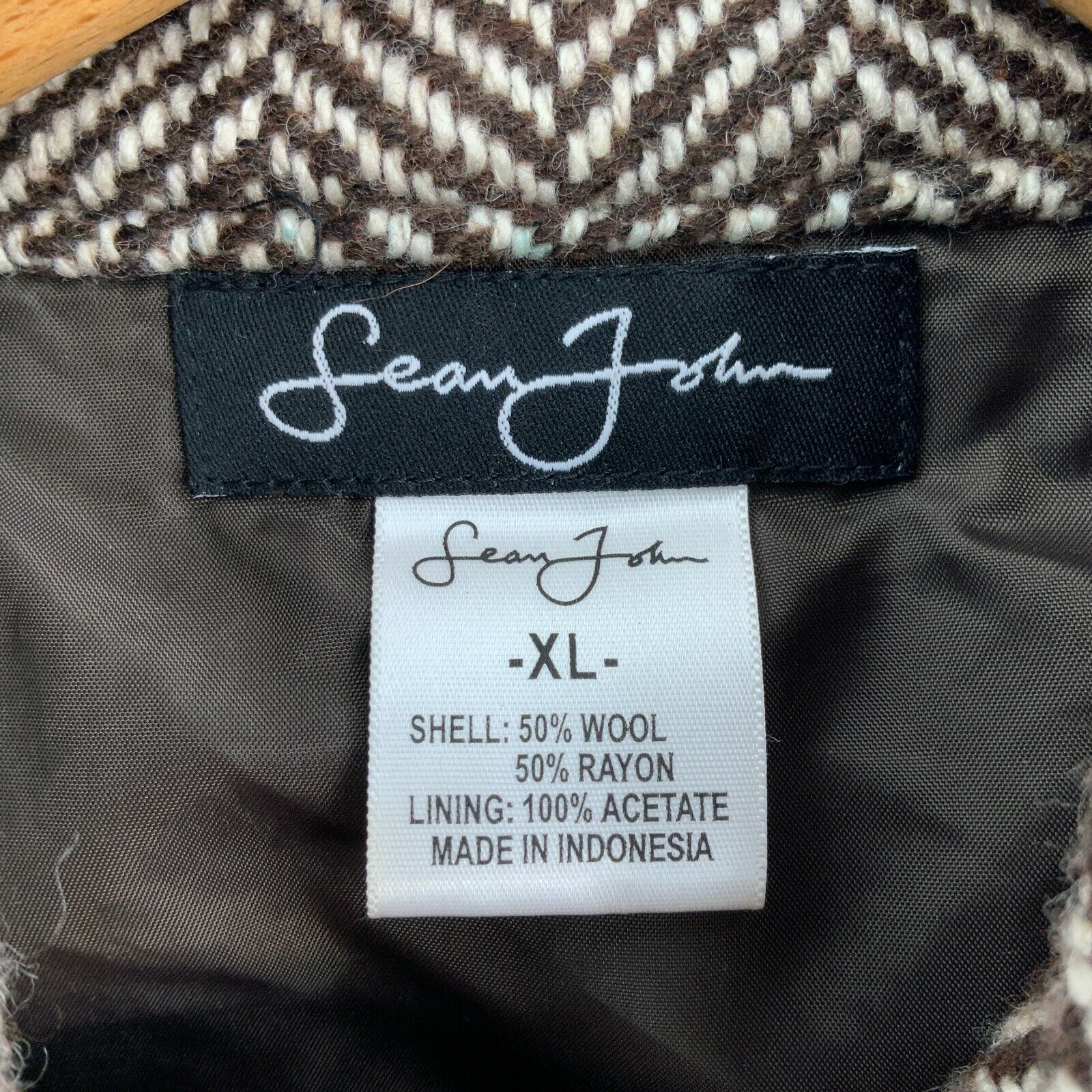 Sean John Herringbone Pattern Wool Coat Jacket Women's Size XL