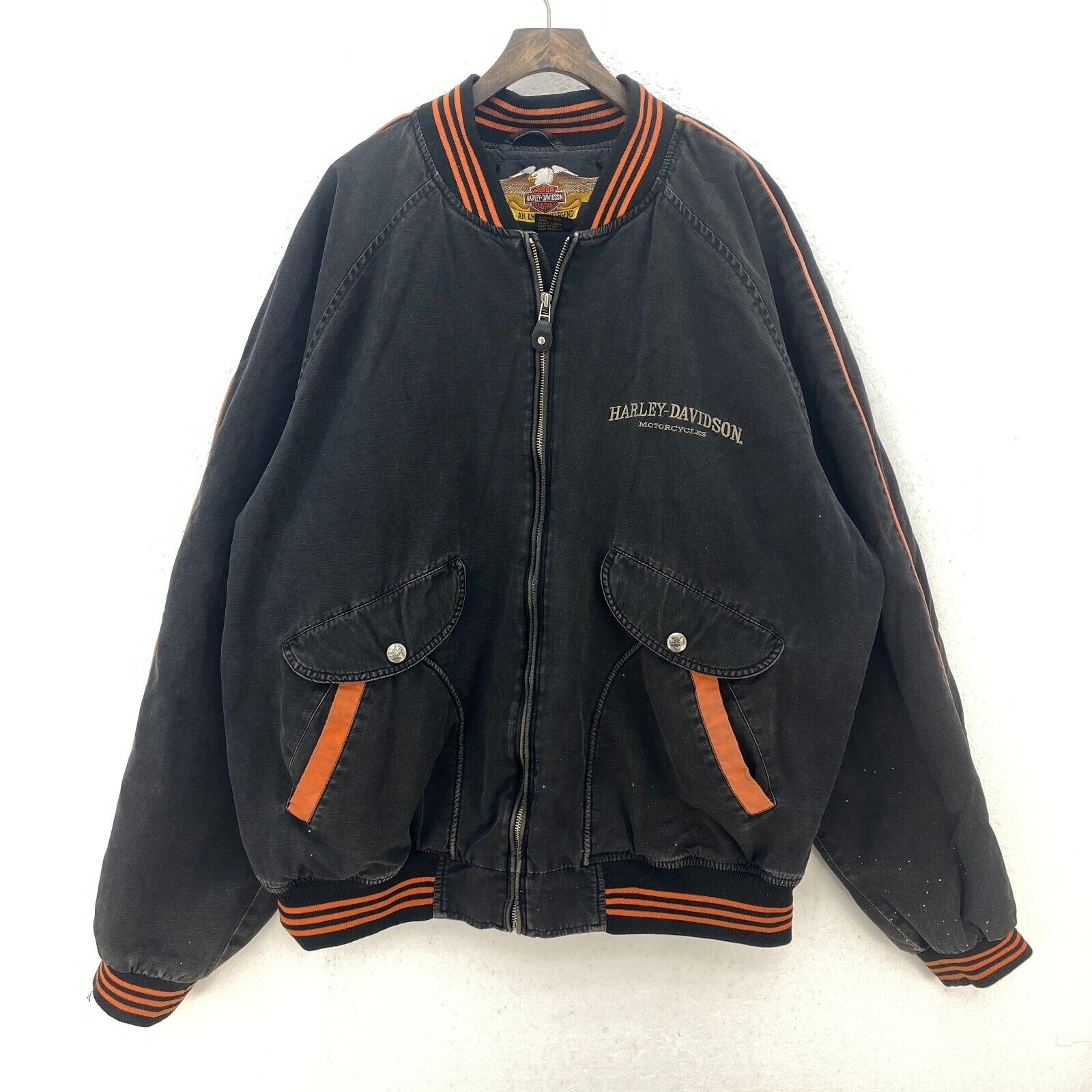 Harley Davidson Motorcycles Embroidered Heavy Bomber Jacket Size XL Black