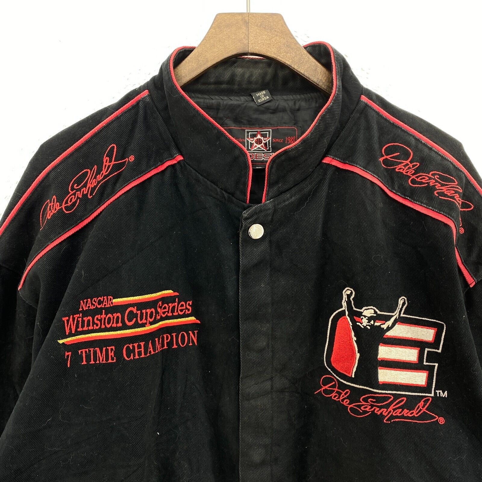 Vintage Dale Earnhardt Racing Nascar Winston Cup Black Snapped Jacket Size XL