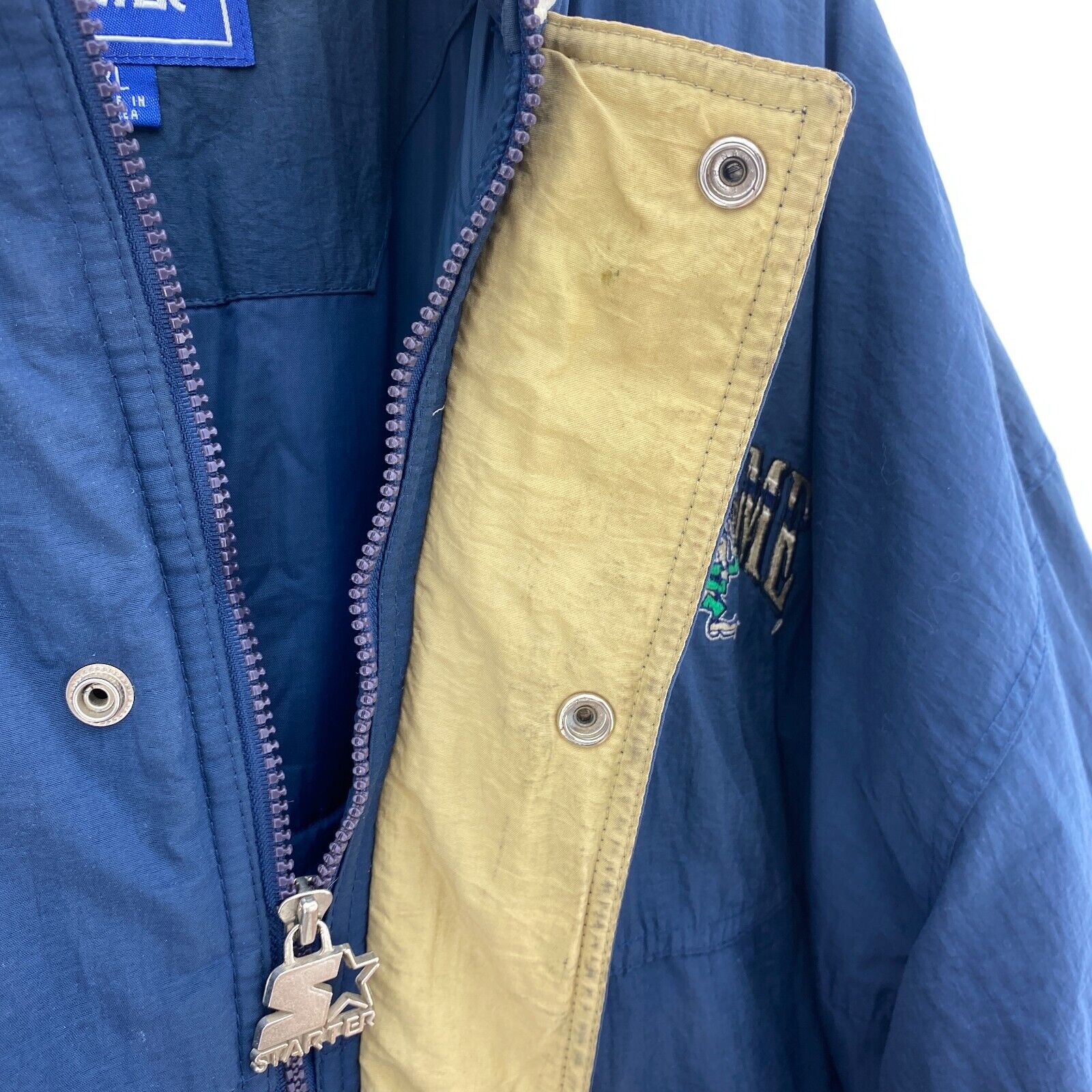 Starter Notre Dame Fighting Irish NCAA Blue Insulated Jacket Full Zip Size XL