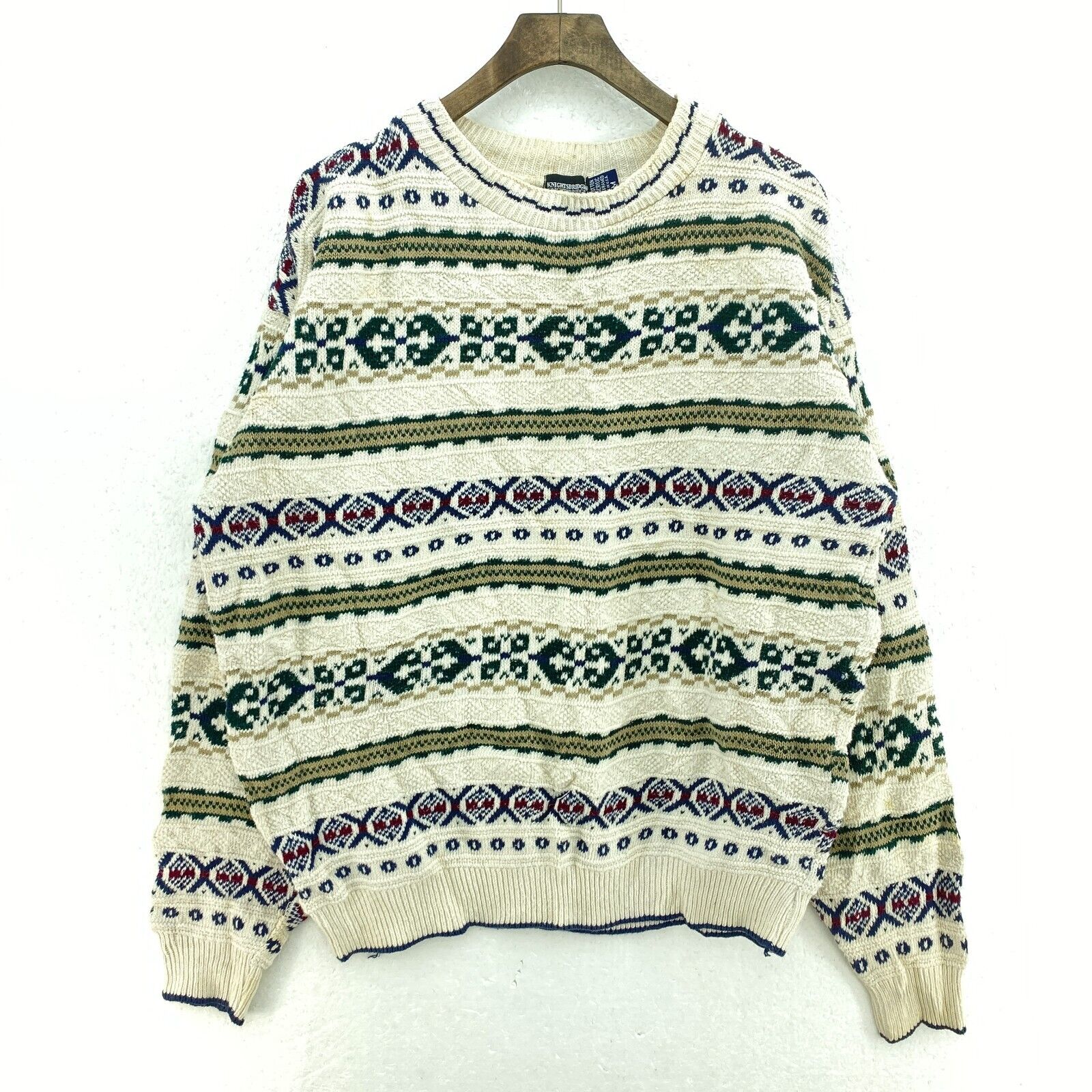 Vintage White 3D Textured Knit Crewneck Sweater Size M