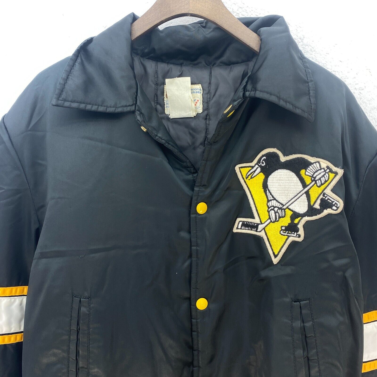 Pittsburgh Penguins Logo Satin Bomber Jacket Size M Black NHL Ice Hockey