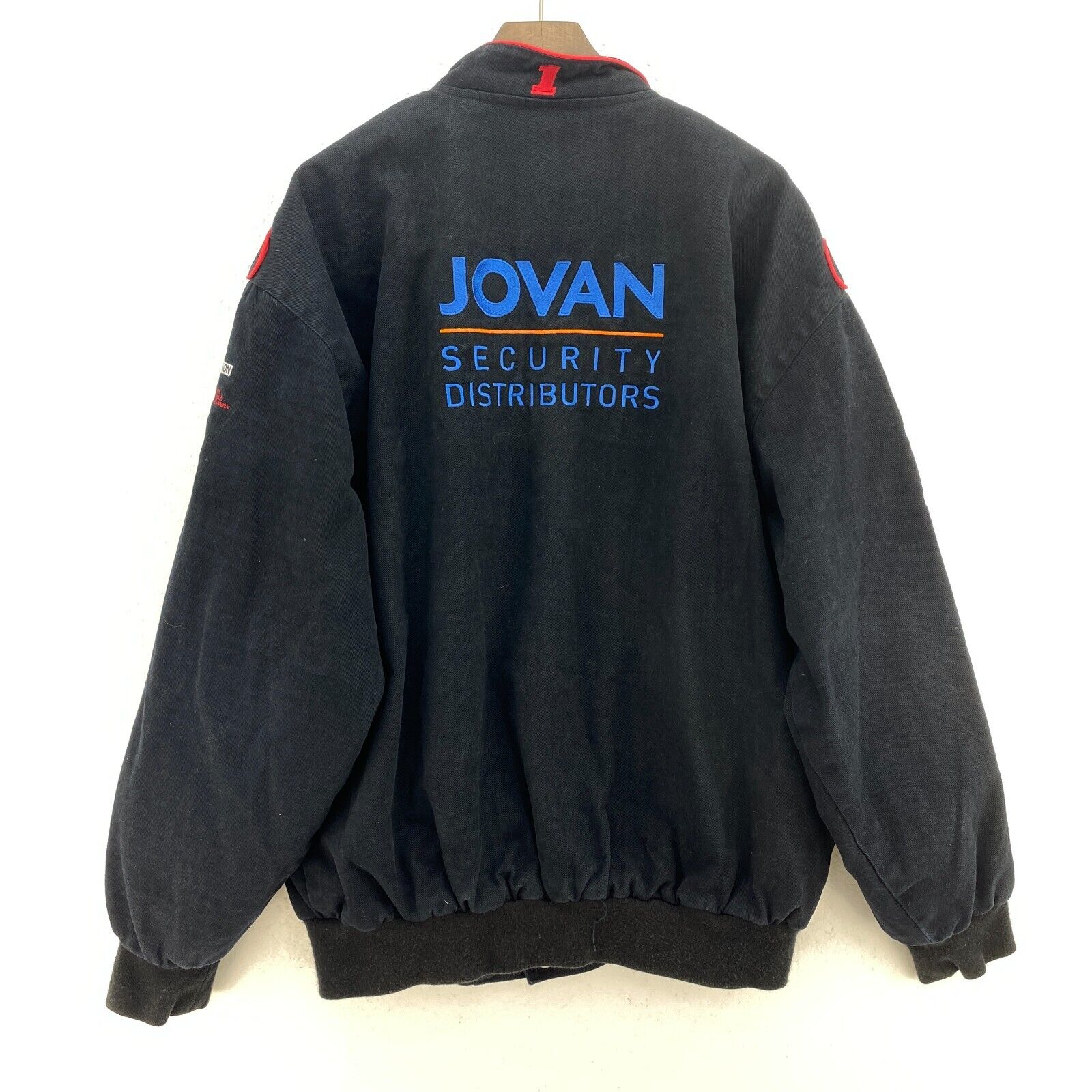 Vintage Snapped Racing Style Bomber Black Jacket Size XL