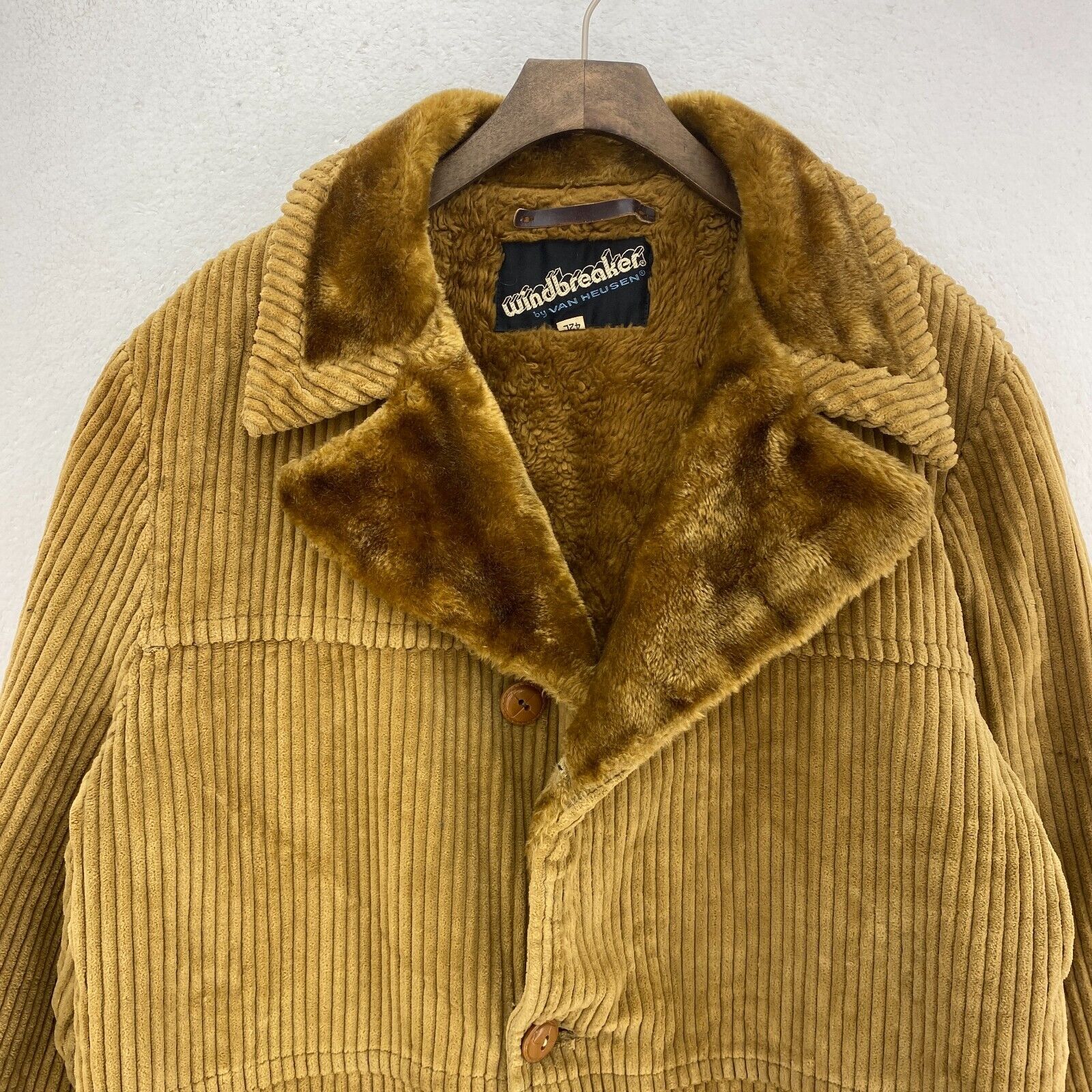 Van Heusen Brown Corduroy Fur Collar Fleece Lined Jacket Size 42