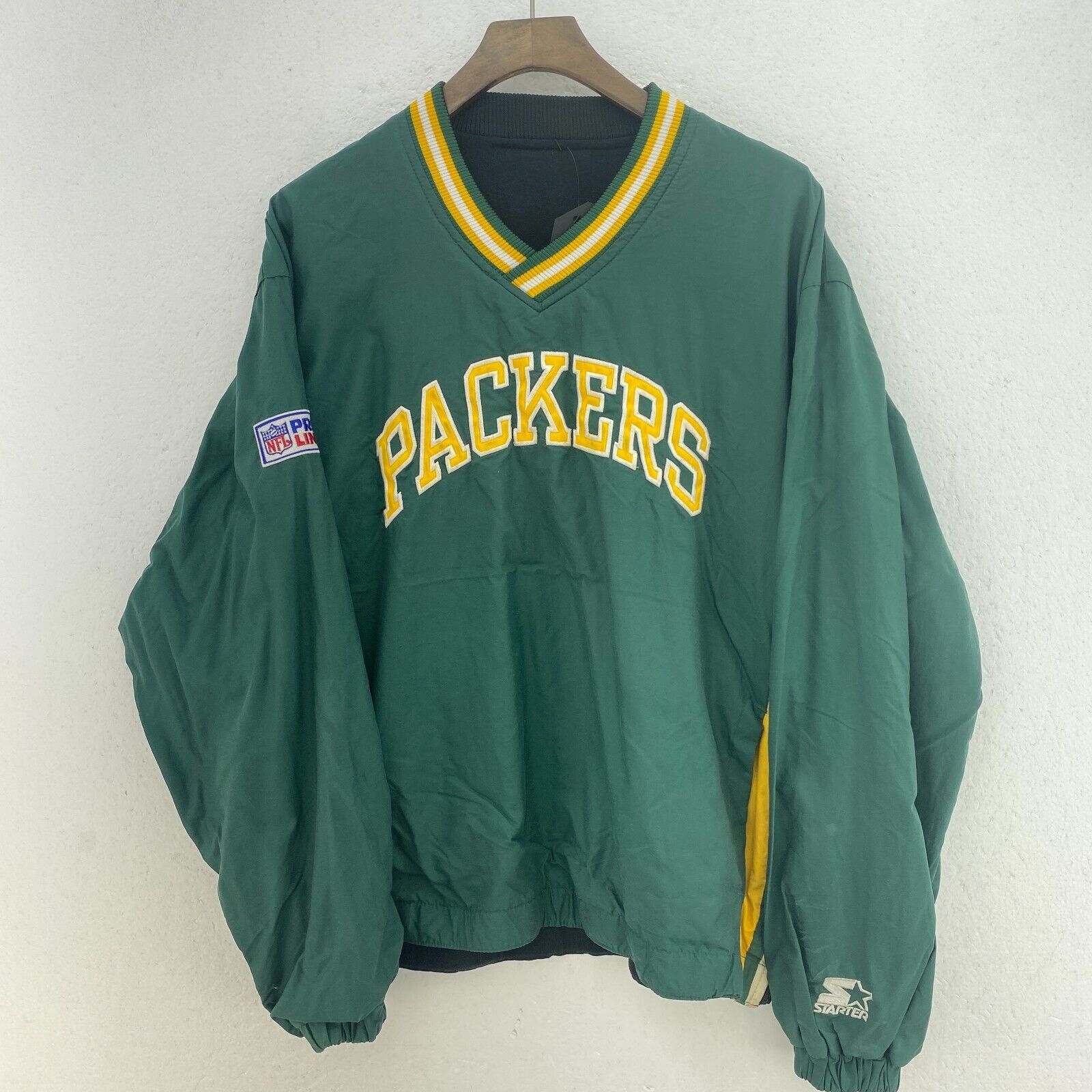 Green Bay Packers V Neck Starter Insulate Light Jacket Pullover Size M Green NFL