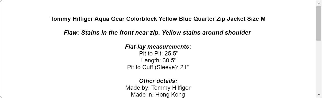 Tommy Hilfiger Aqua Gear Colorblock Yellow Blue Quarter Zip Jacket Size M