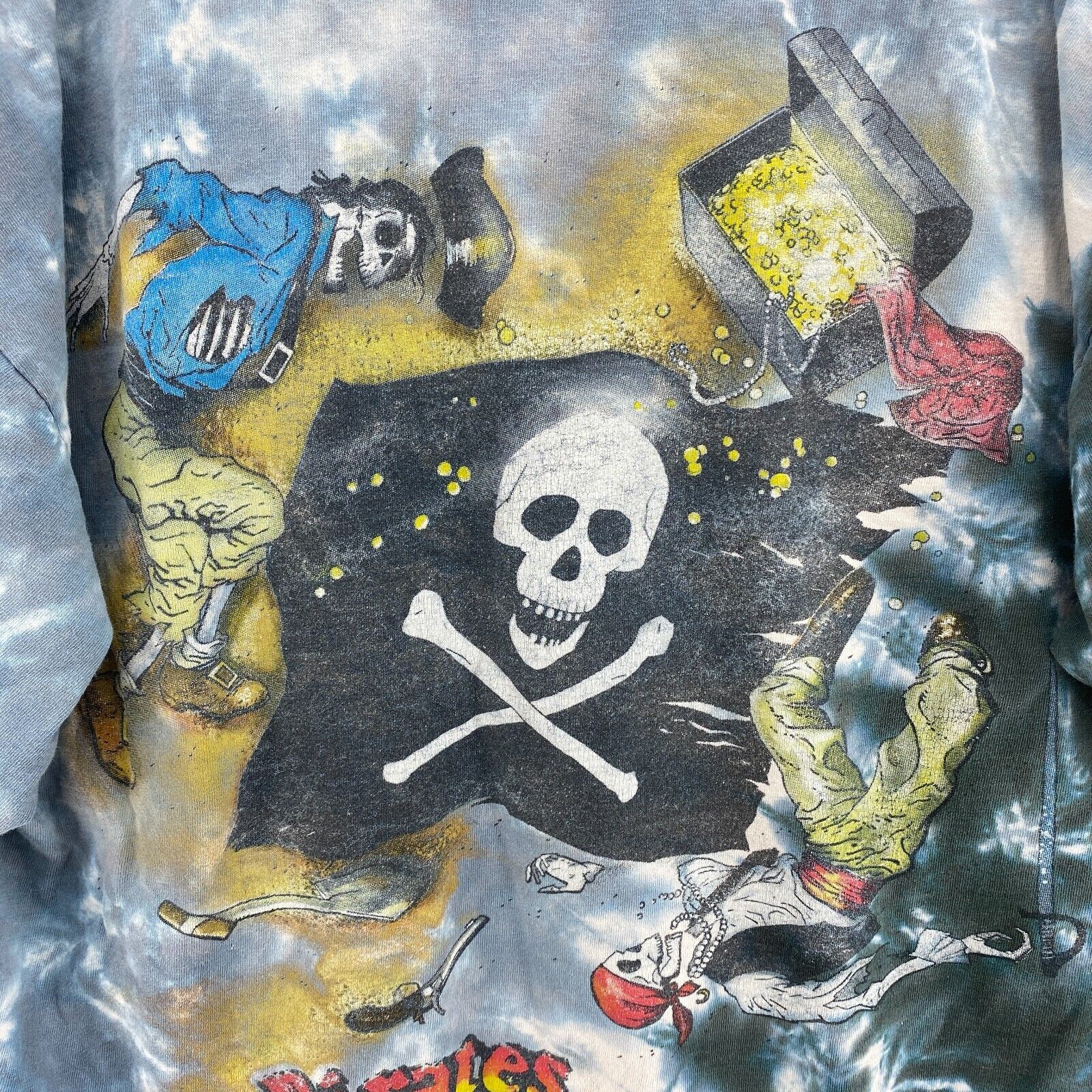 Pirates Of The Caribbean Disney All Over Print Tie Dye Blue T-shirt Size M