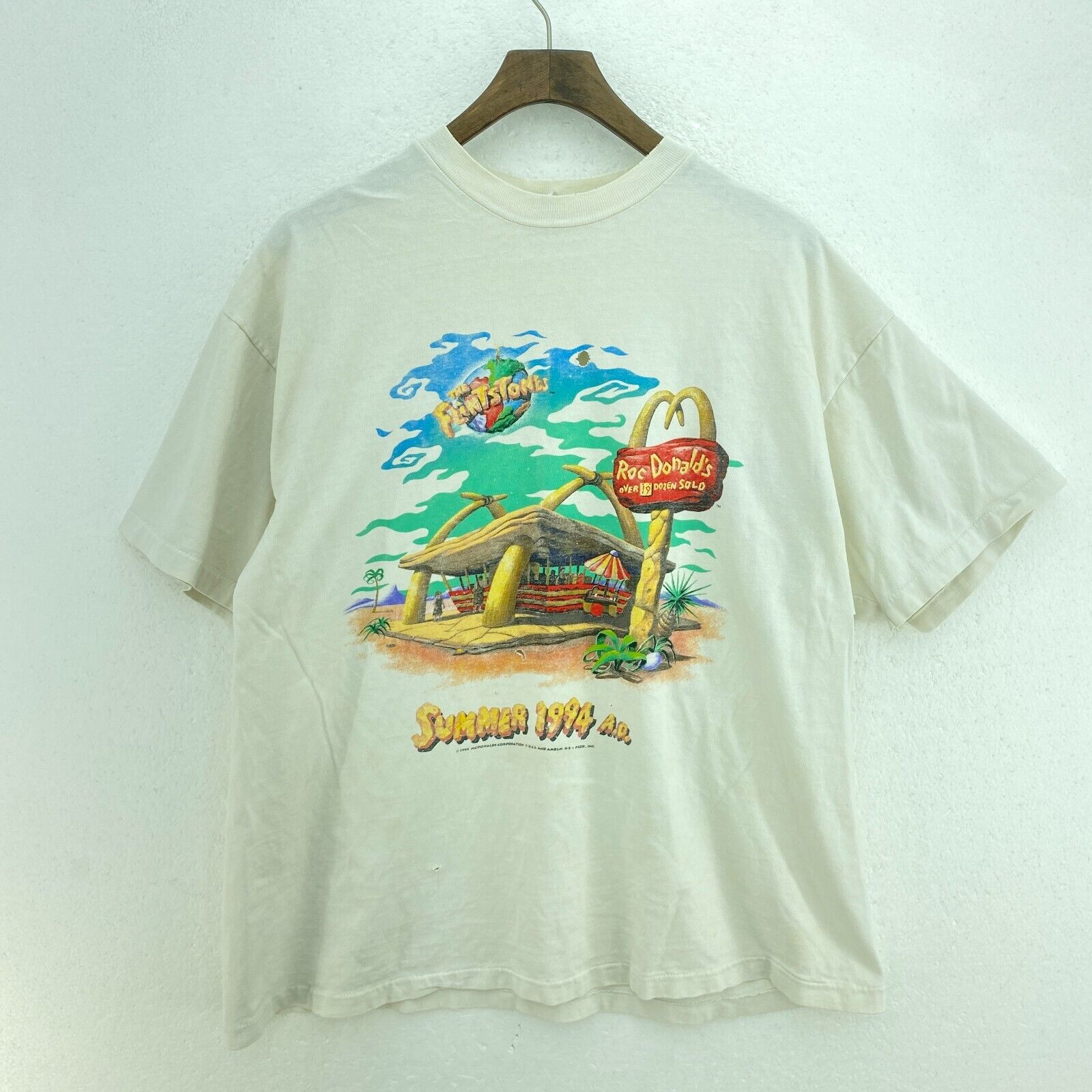 The Flintstones Summer 1994 Roc Donalds Mc Donalds Parody White T-shirt Size XL