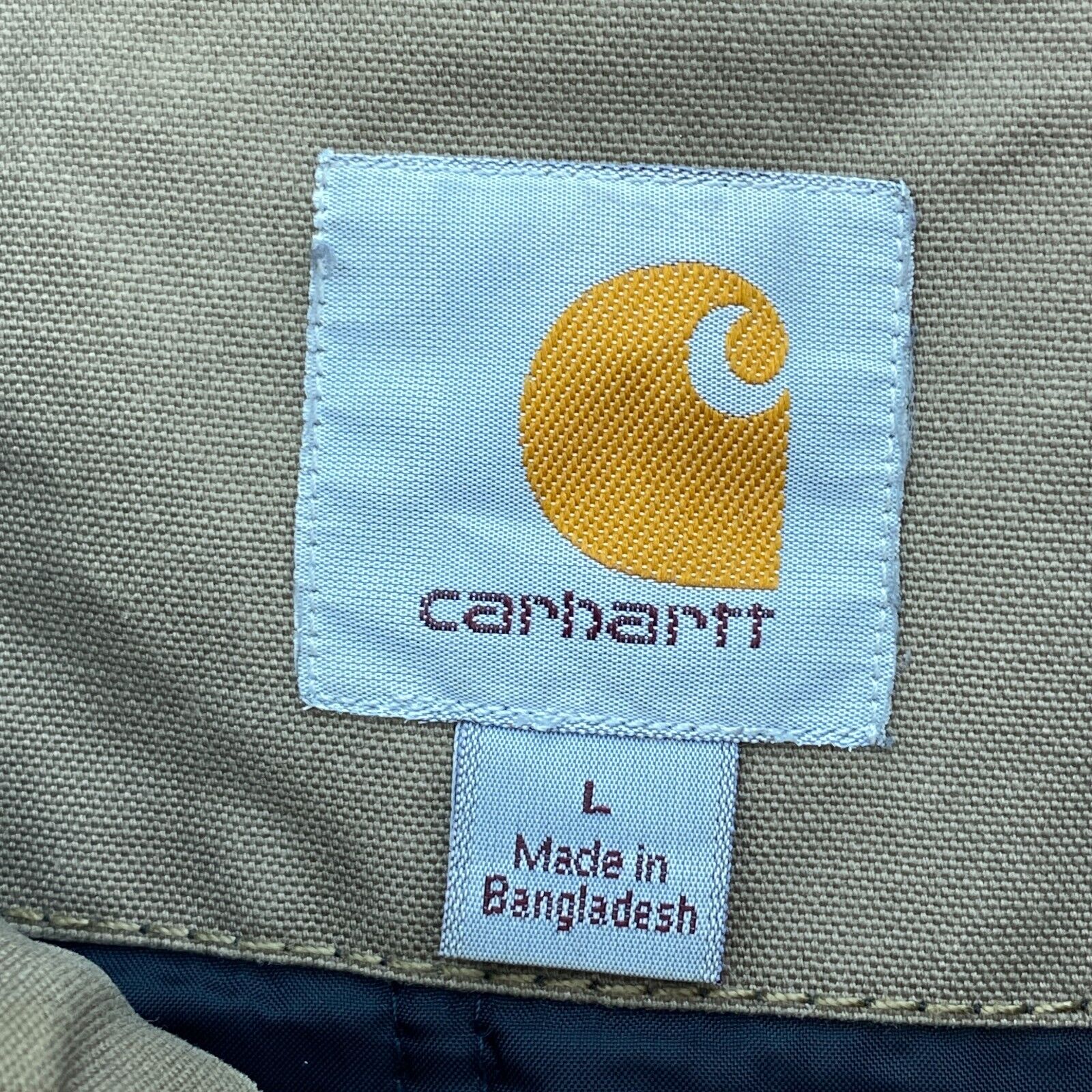 Vintage Carhartt Full Zip Beige Hooded Canvas Jacket Size L