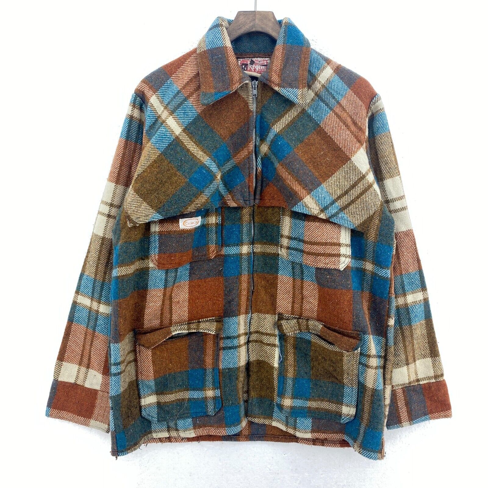 Regem Full Zip Checked Brown Shirt Jacket Size M