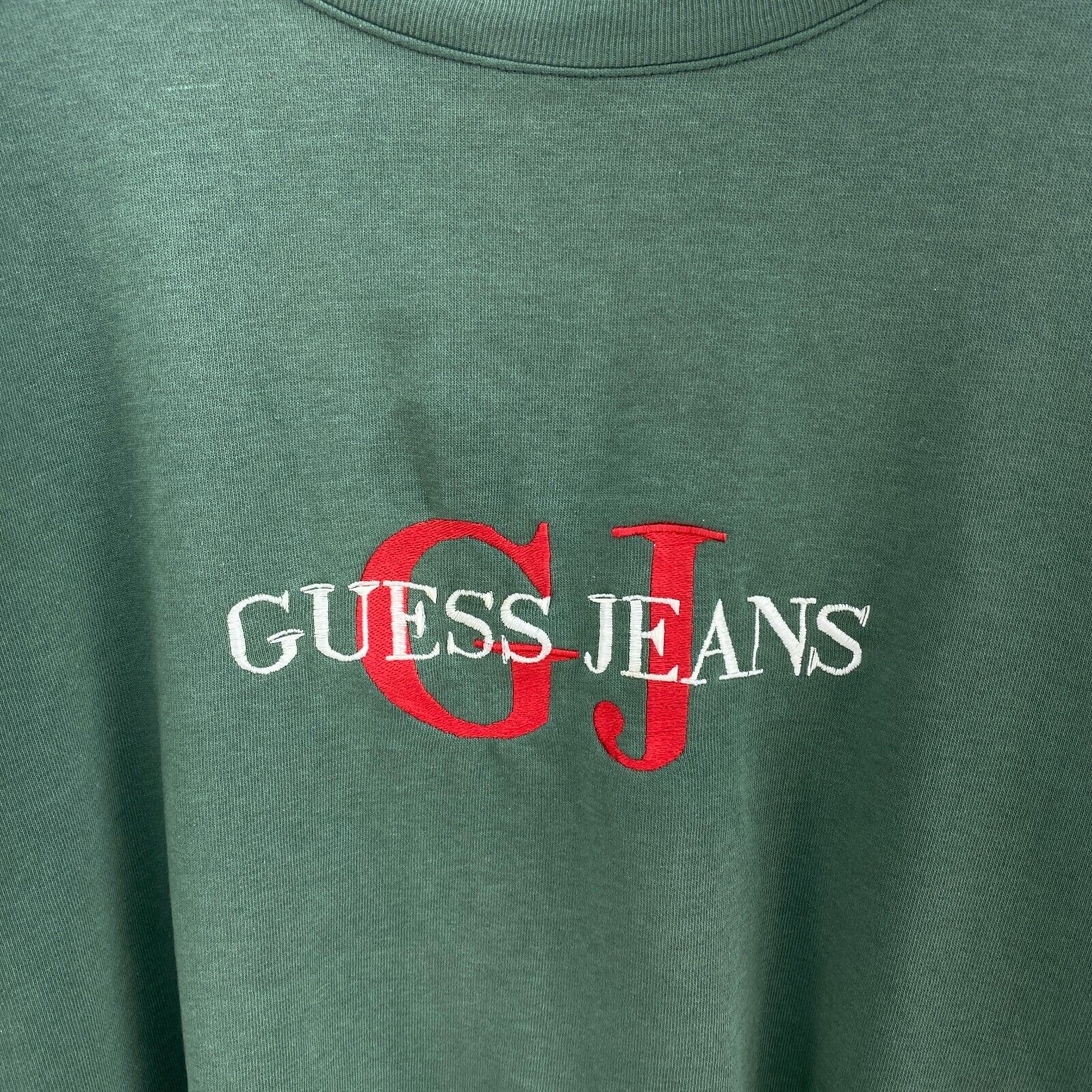 Guess Embroidered Logo Vintage Green Sweatshirt Size L