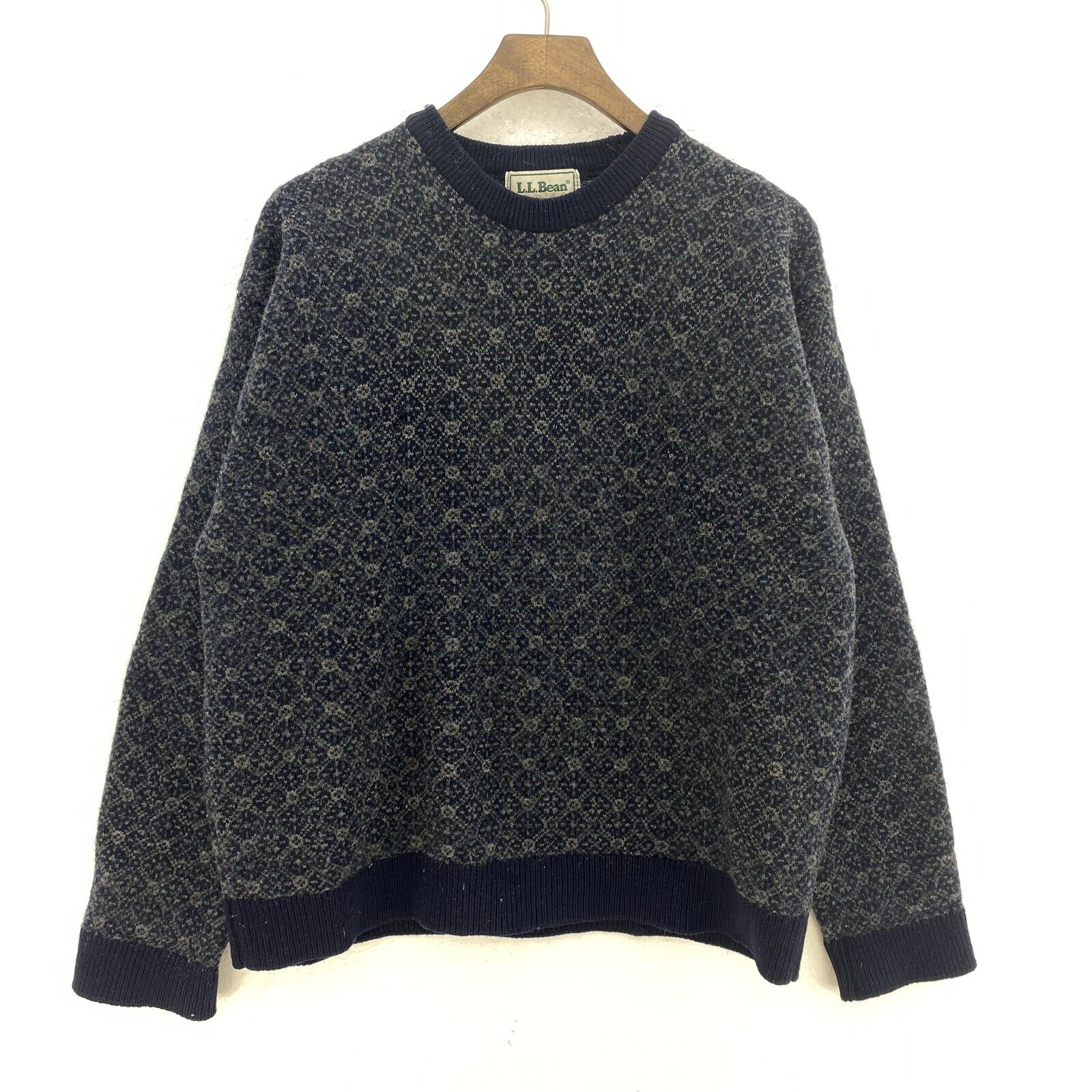 Vintage L.L.Bean Navy Blue Wool Sweater Size L Crew Neck
