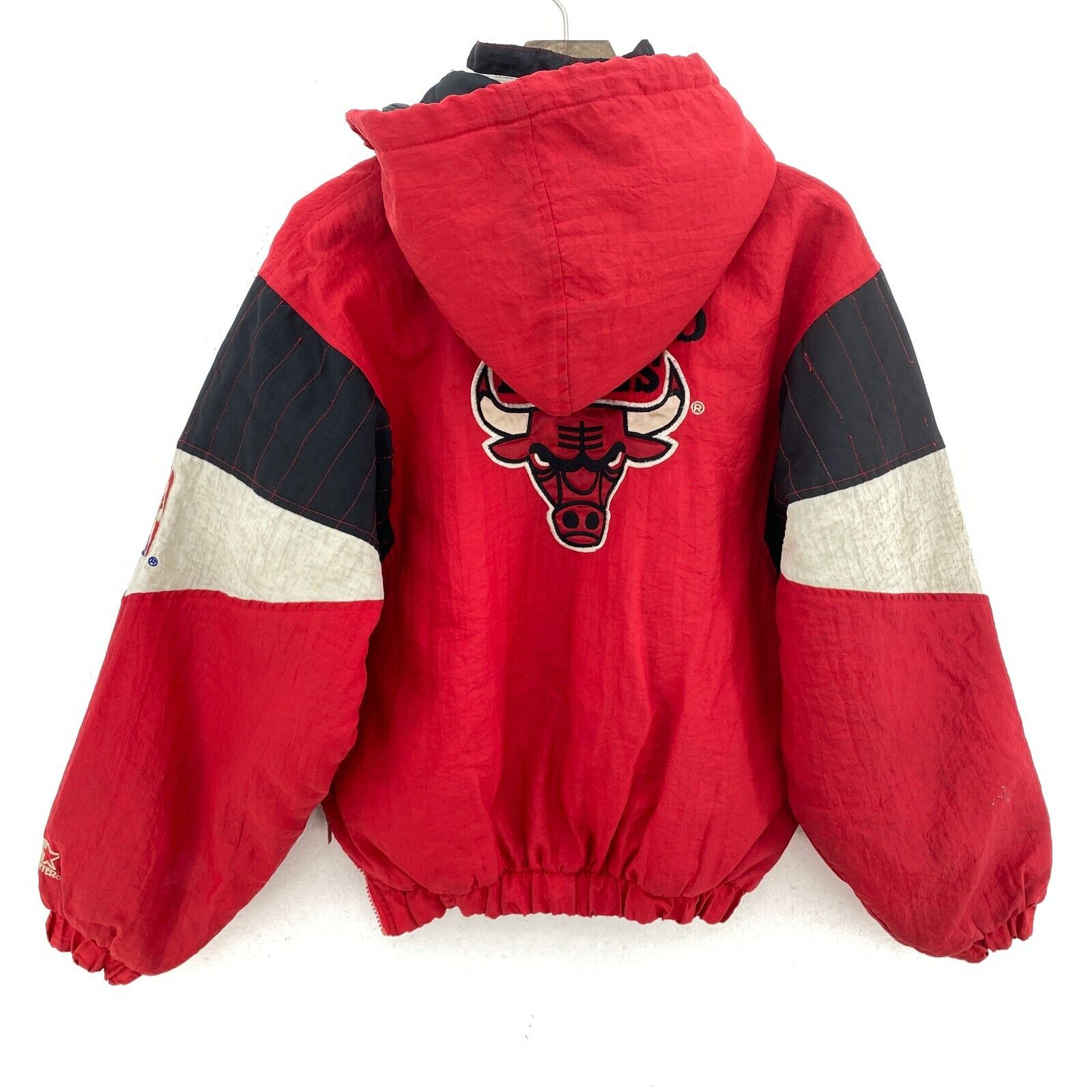 Starter Chicago Bulls Logo NBA Hooded Insulated Jacket Red Size M Kid's 1/4 Zip
