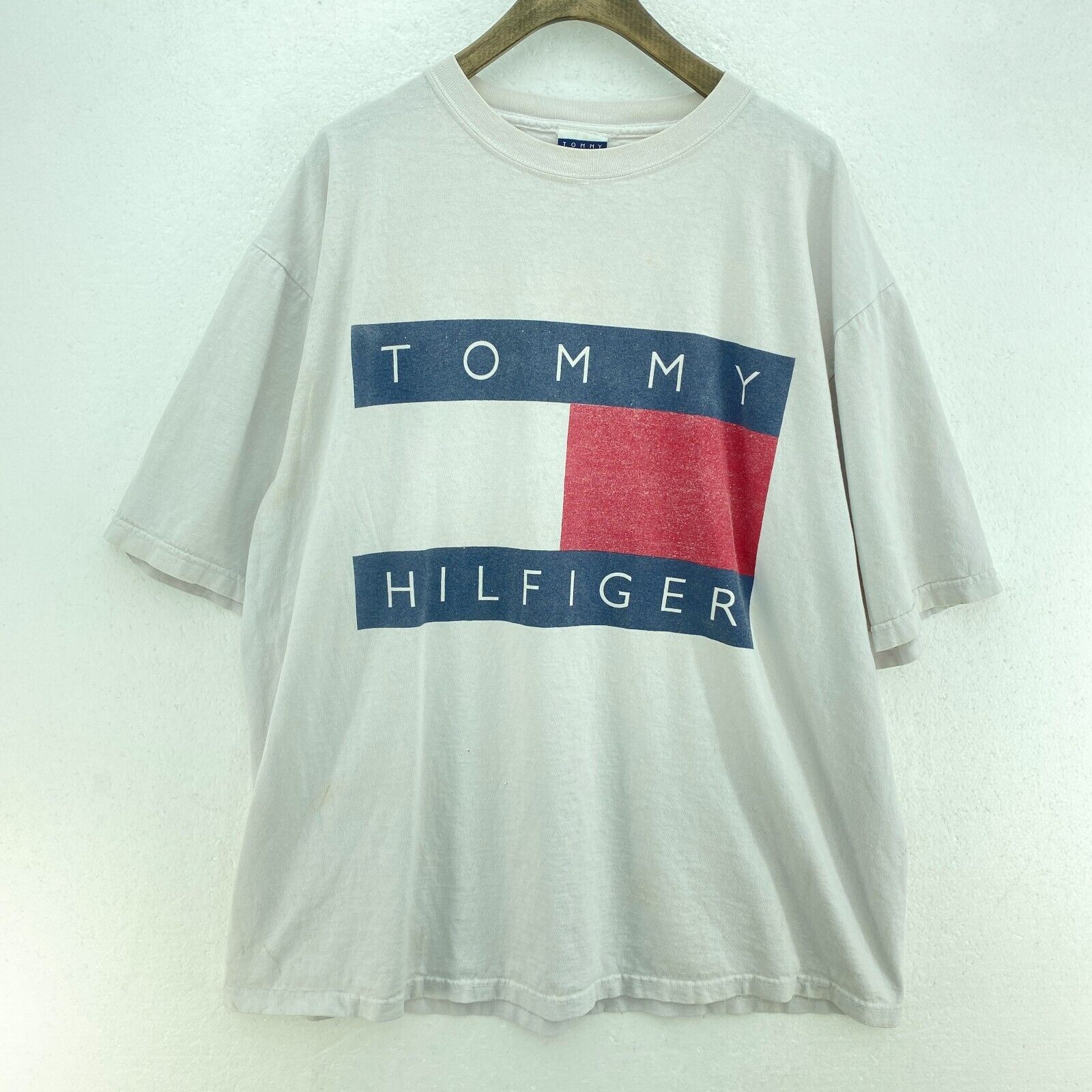 Tommy Hilfiger Logo Vintage White T-shirt Size XL Tee