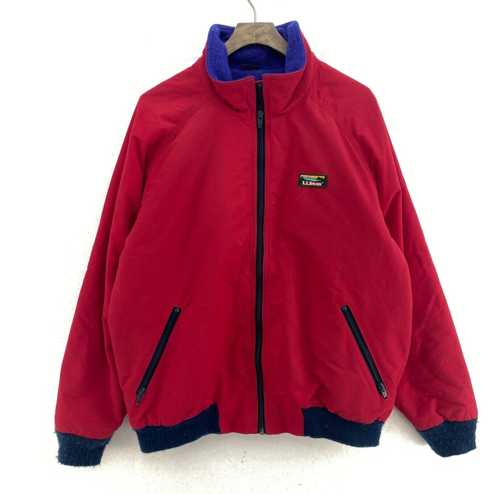 Women's L.L.Bean Men's Red Jacket Zip Pockets Full Zip Size L 90s