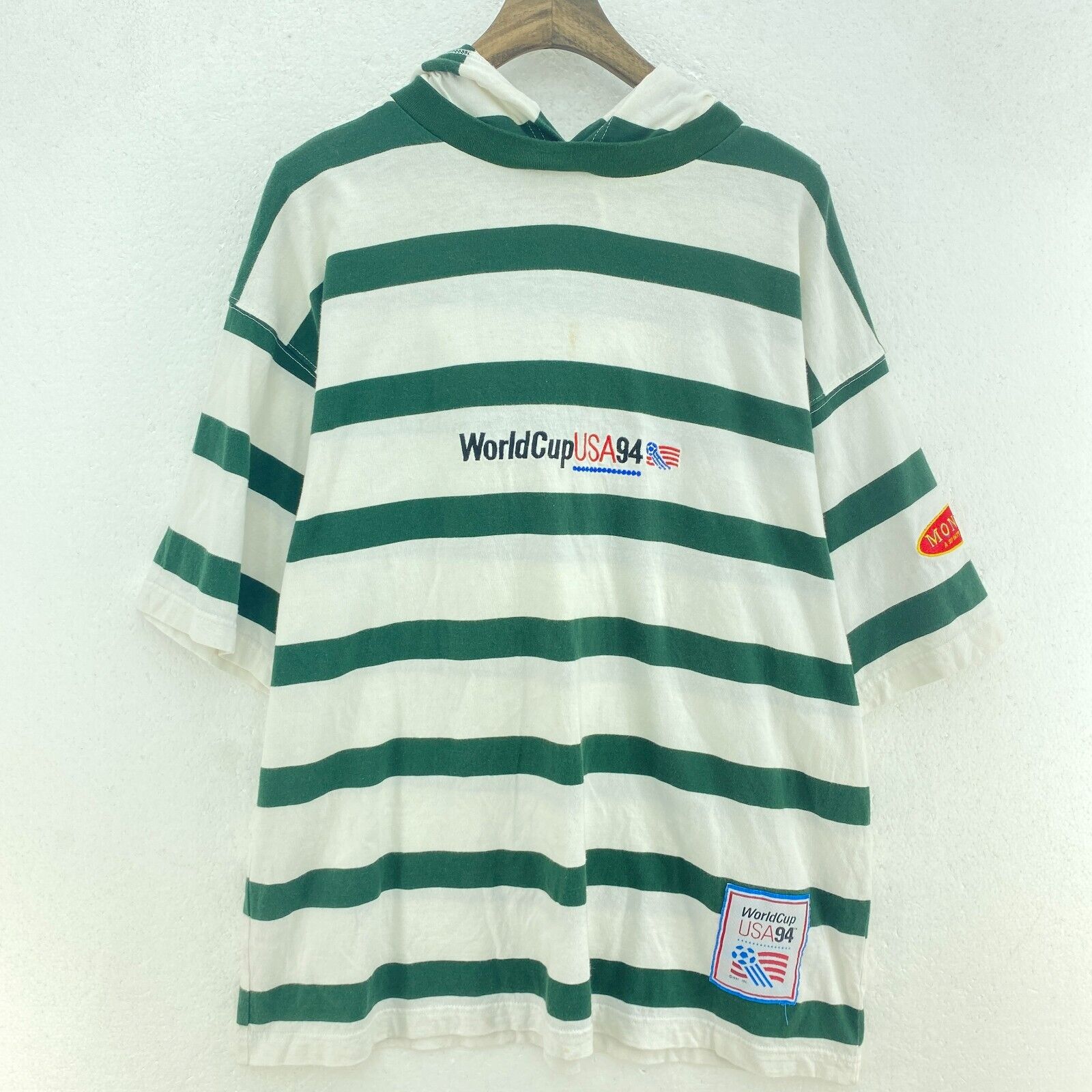 World Cup USA 94 Football Green Stripes Hooded T-shirt Size 1