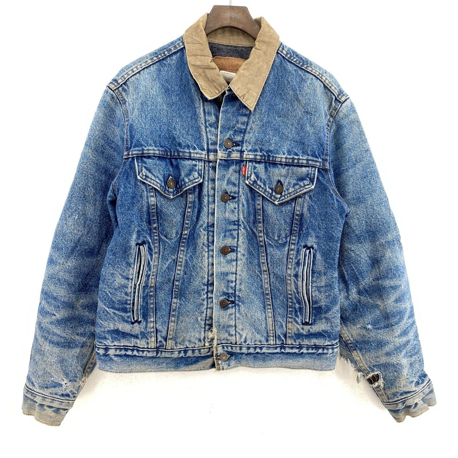 Levi Strauss Corduroy Collar Medium Wash Blue Denim Jacket Size 40