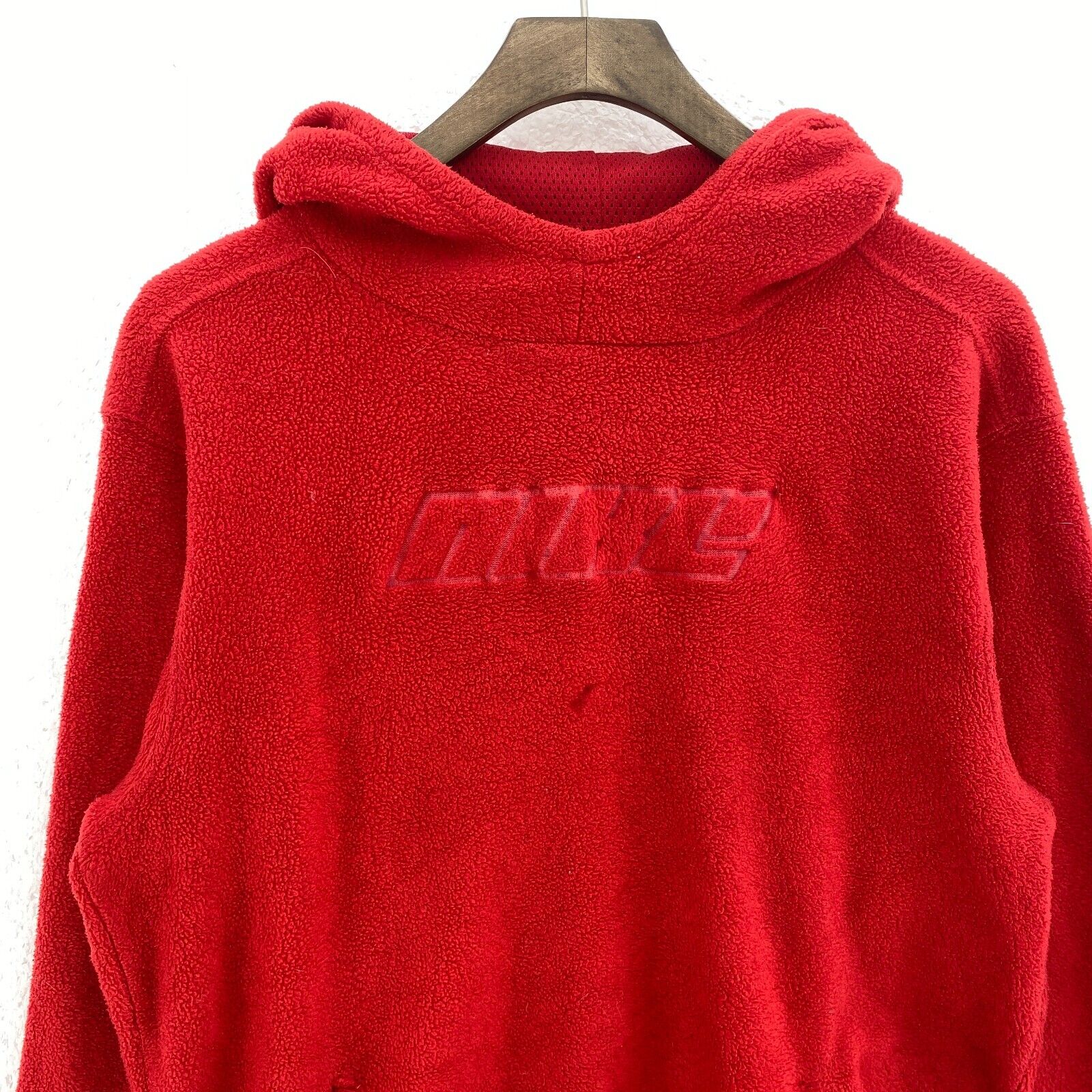 Vintage Nike Logo Spell Out Fleece Red Hoodie Size L