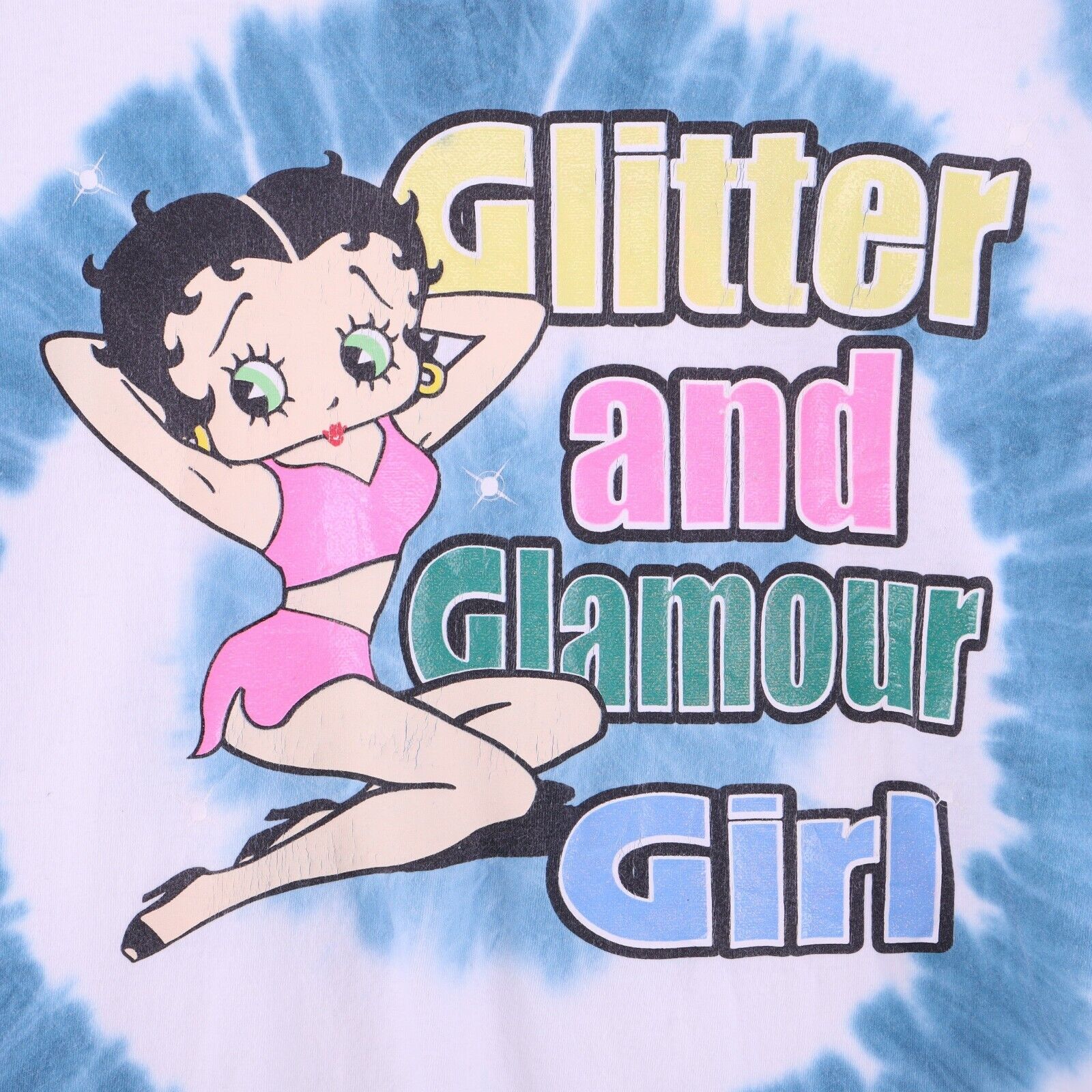 Betty Boop Glitter & Glamour Girl Blue Tie Dye T-shirt Size XL