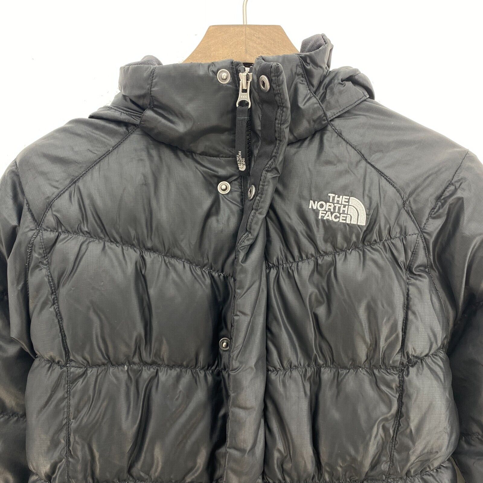 The North Face 550 Down Filled Full Zip Black Hooded Jacket Size M Girls