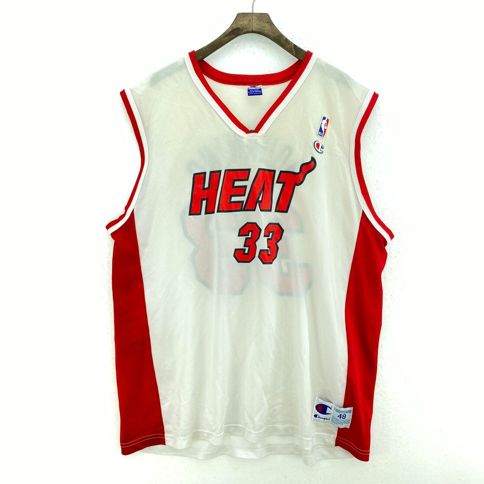Champion Miami Heat 33 Alonzo Mourning V Neck White NBA Jersey Size XL