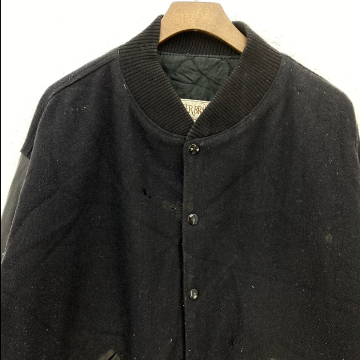 Vintage Wolf Print Black Snapped Bomber Jacket Size L