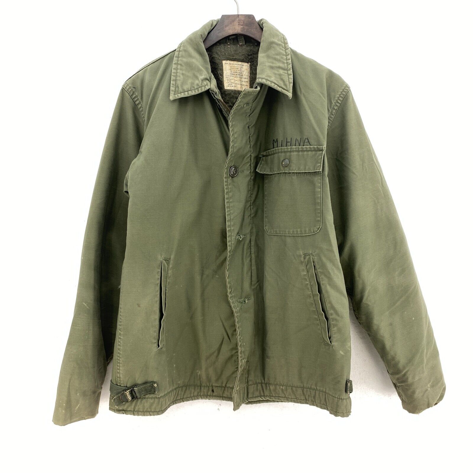 Vintage 1970s Military m-1 Stencil deck Jacket Green Large