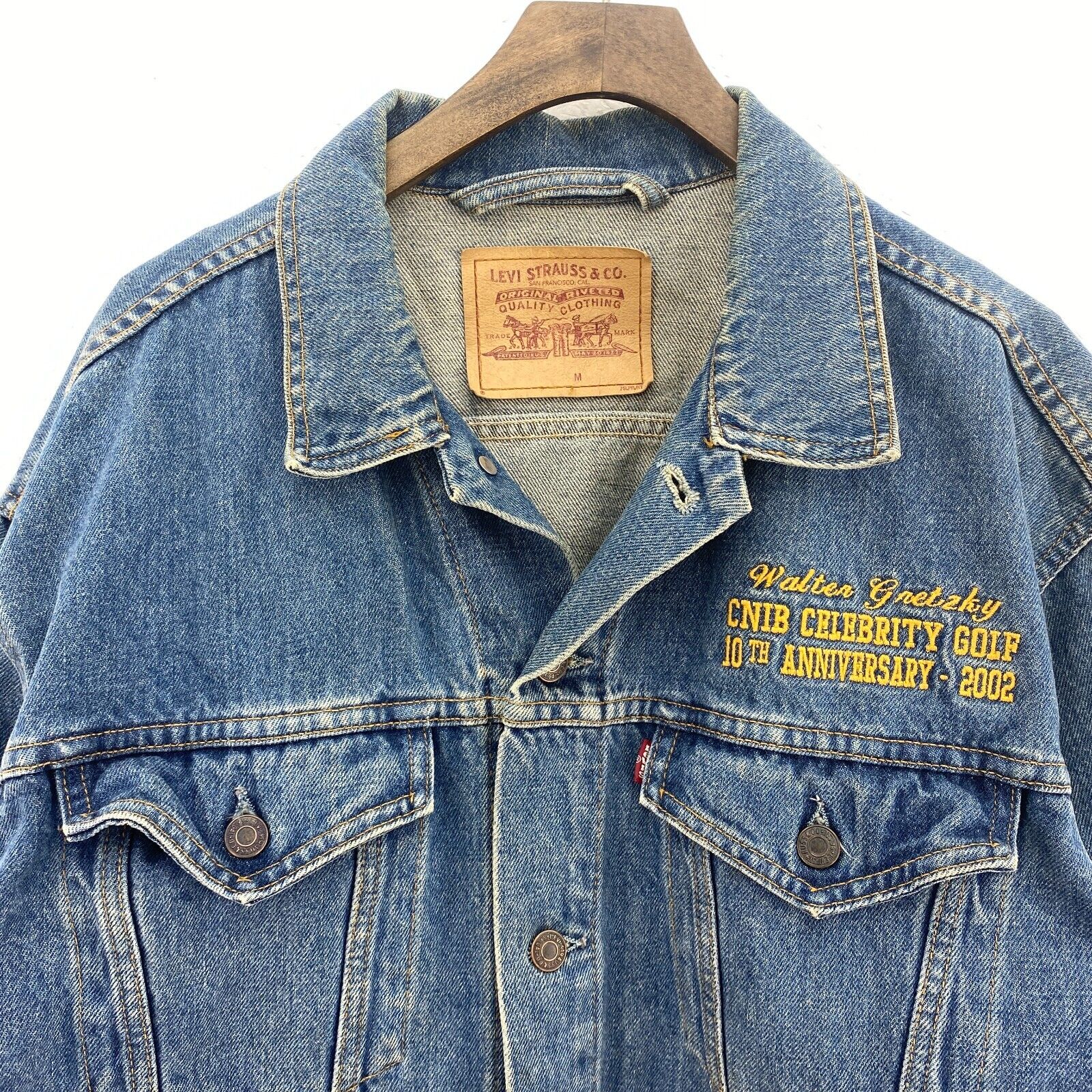 Levi's Denim Jacket Walter Gretzky Golf Medium Wash Blue Trucker Size M