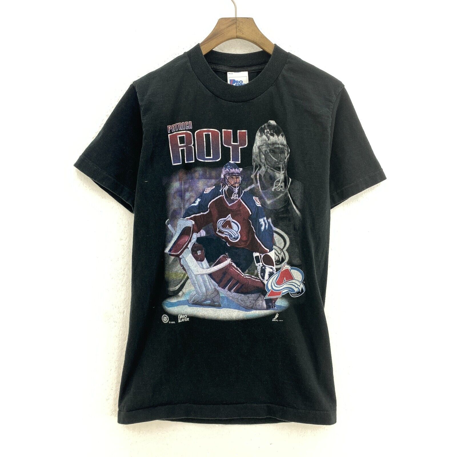 Vintage Pro Player Quebec Remparts Patrick Roy NHL Black T-shirt Size 14 Kids