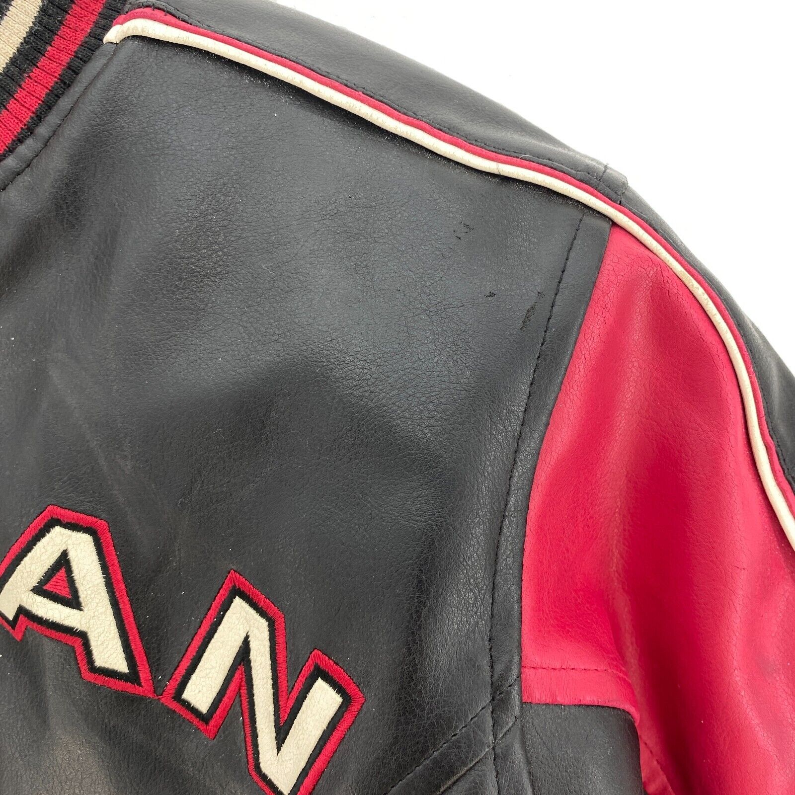 Nike Air Jordan Full Zip Black Red Leather Jacket Size S Kids