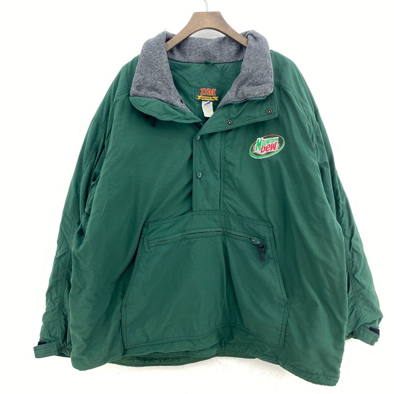 Vintage Mountain Dew Insulated Jacket Adult XL Green Soda Beverage Zip Up Coat
