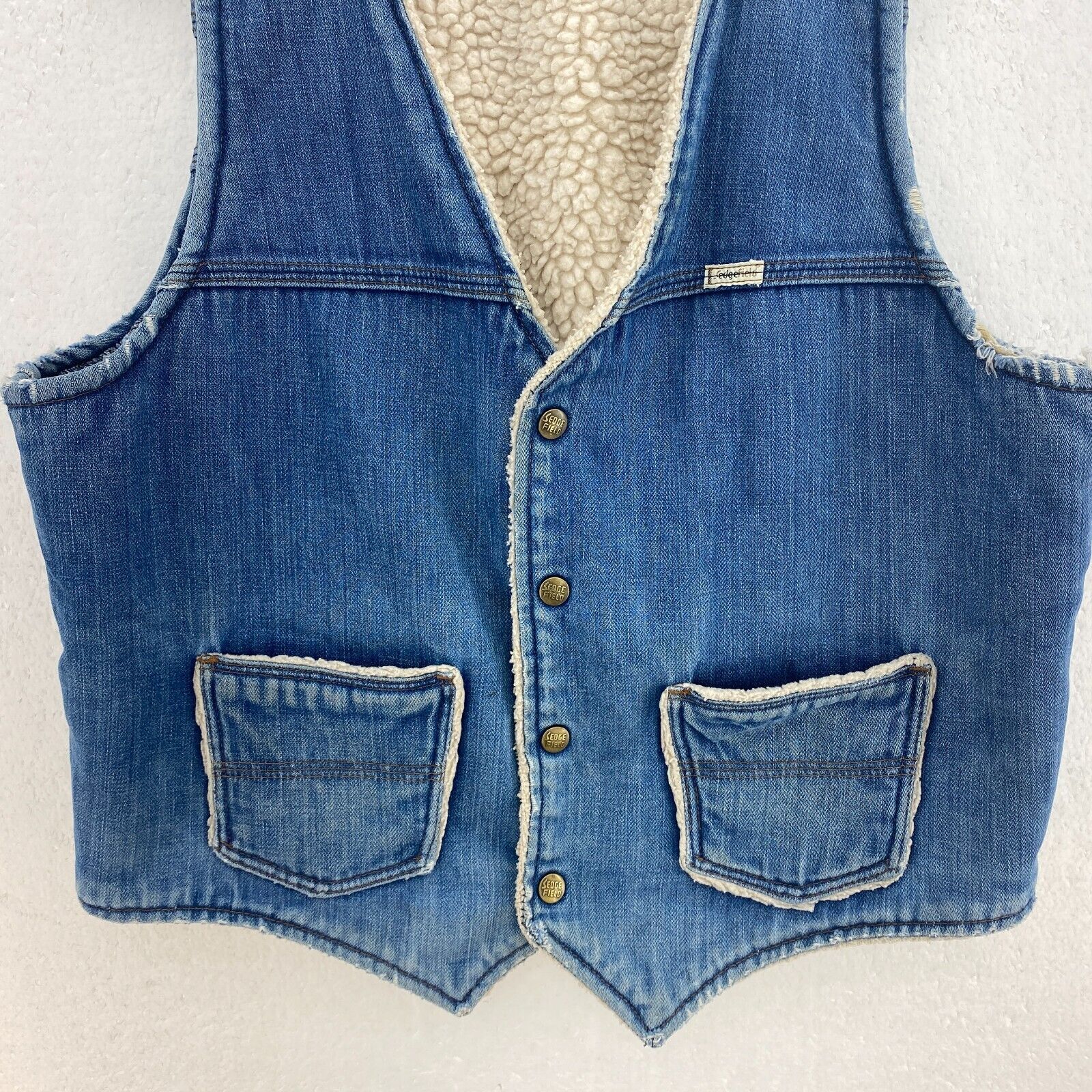 Vintage Fleece Lined Denim Vest Jacket Size L