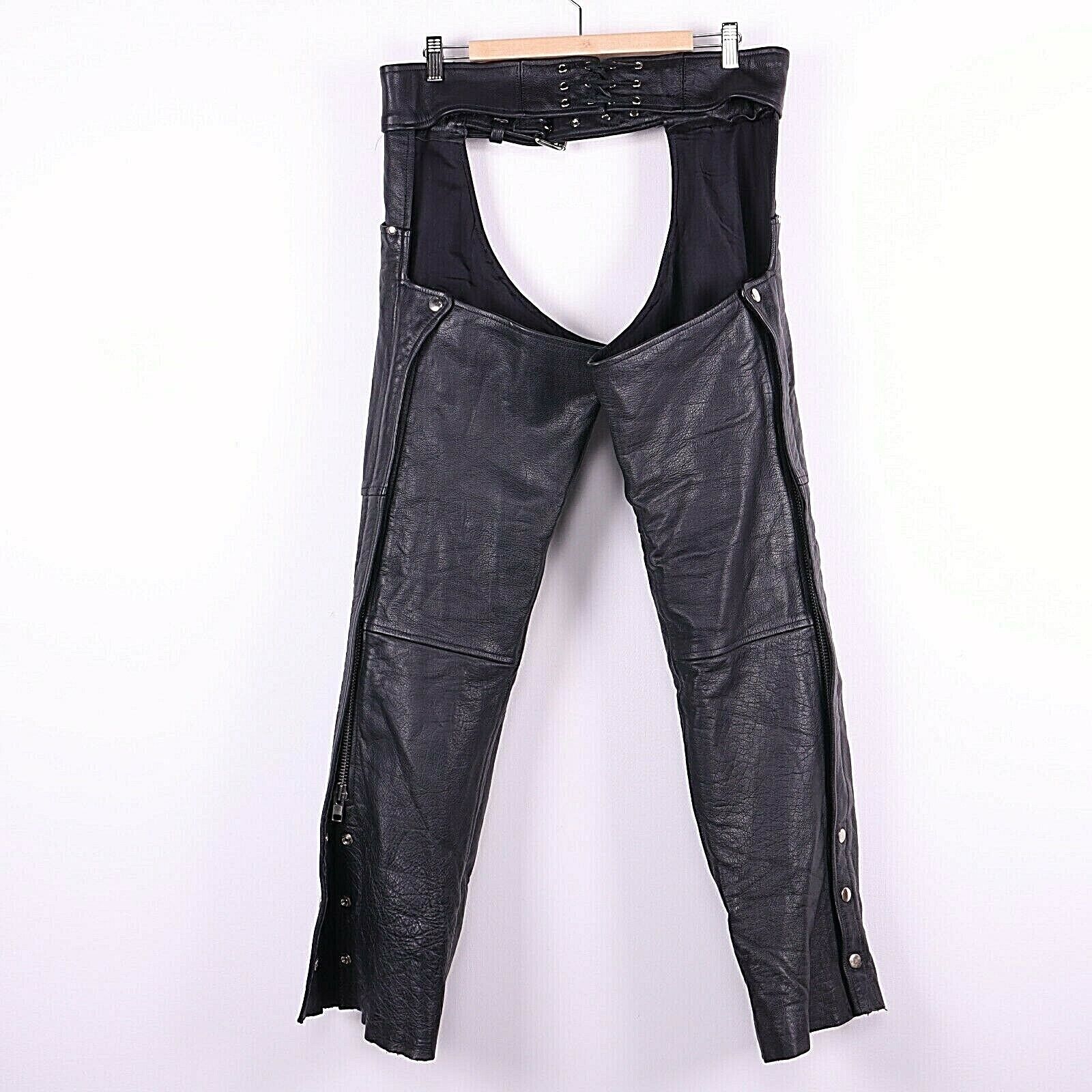 Leather Chaps Motorcycle Black Size Small Riding Biker 90s