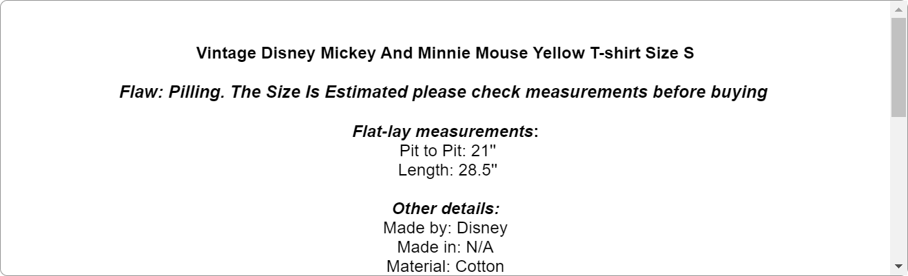 Vintage Disney Mickey And Minnie Mouse Yellow T-shirt Size S
