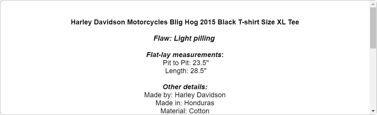 Harley Davidson Motorcycles BIig Hog 2015 Black T-shirt Size XL Tee