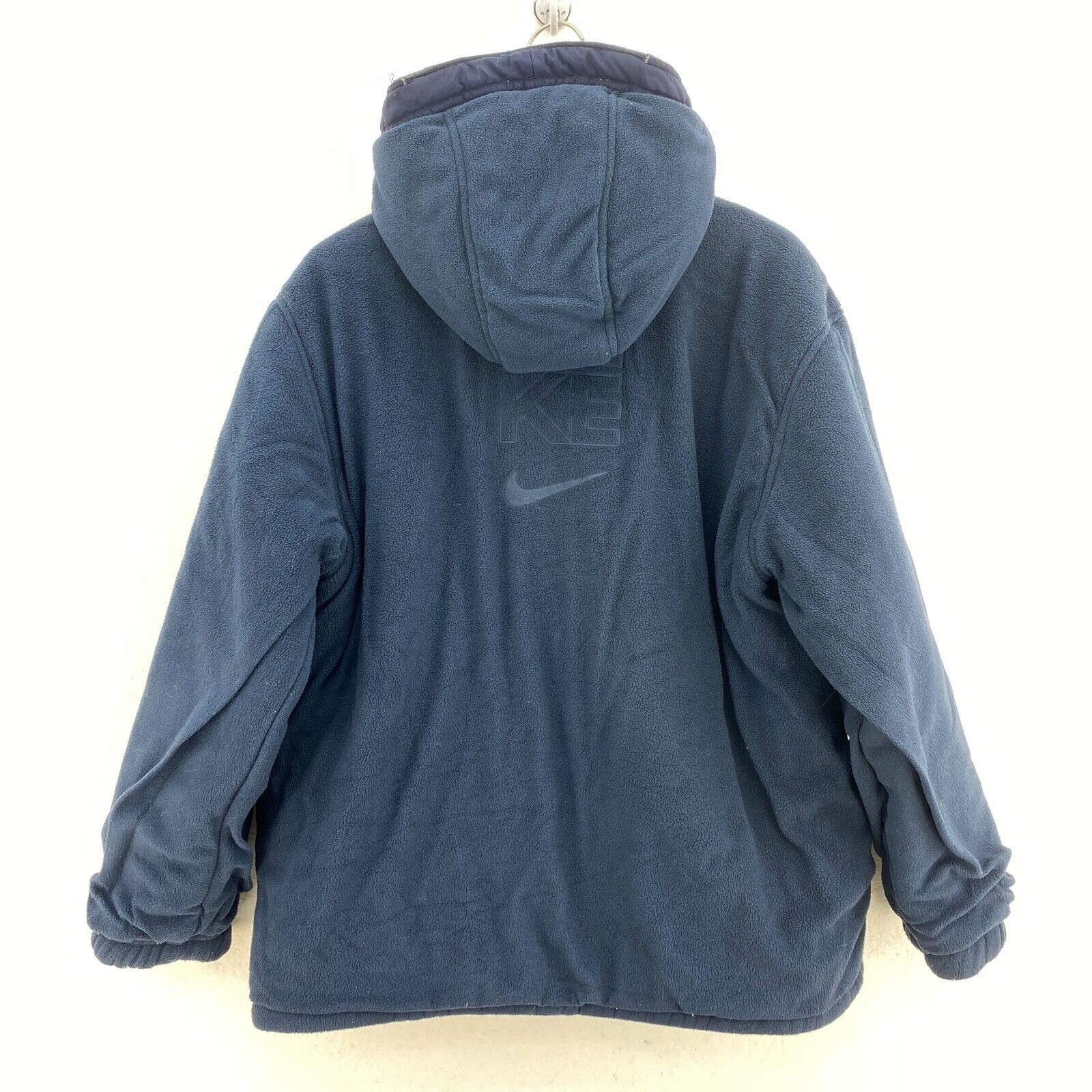 Nike Reversible Full Zip Navy Blue Gray Hooded Jacket Size XL Fleece