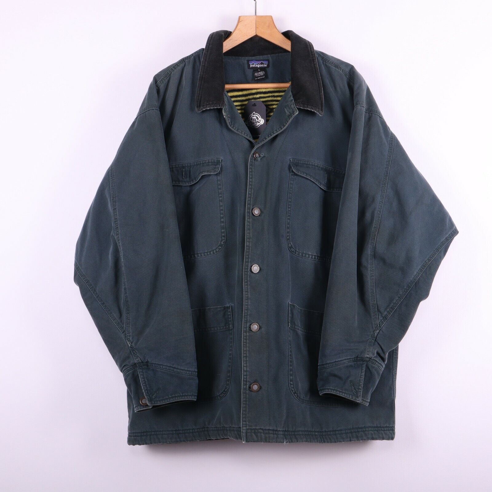 Patagonia Vintage Canvas Jacket Green Size Large Fleece Lined 90s