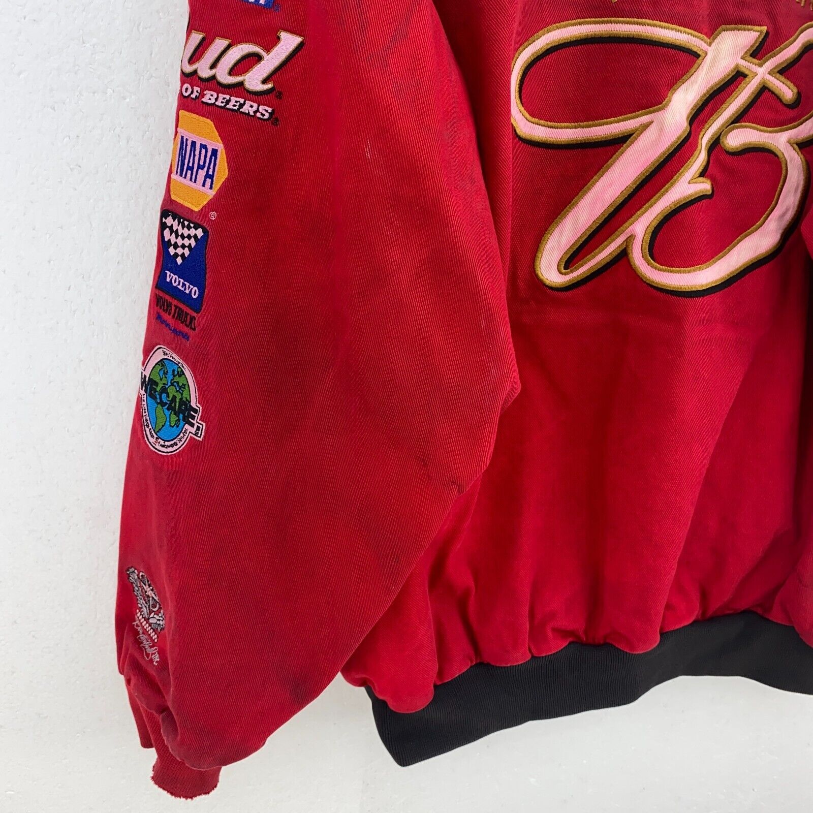 Vintage Chase Athentics Budweiser NASCAR Embroidered Jacket Size L Red