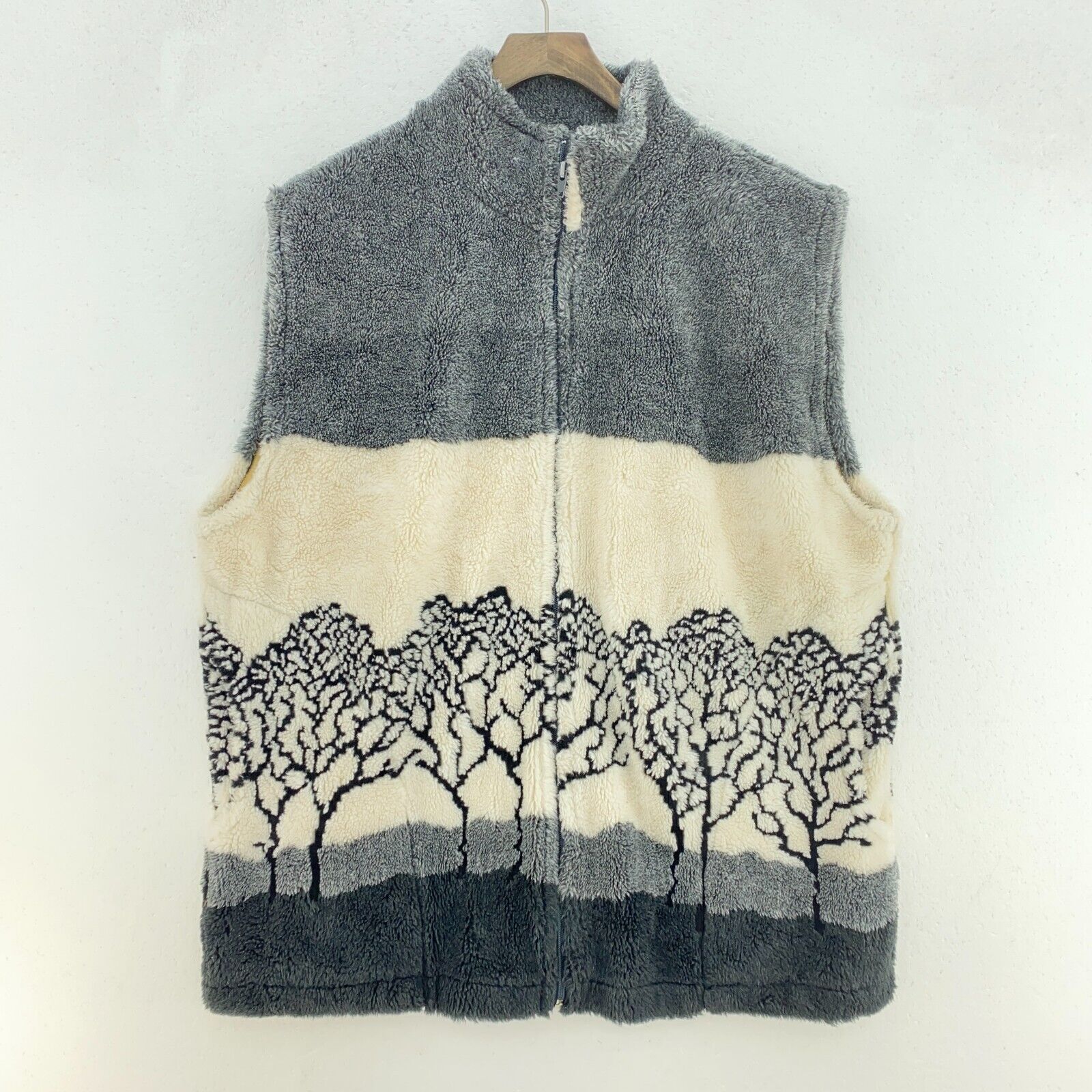 Vintage Full Zip Tree Fleece Gray Vest Jacket Size L