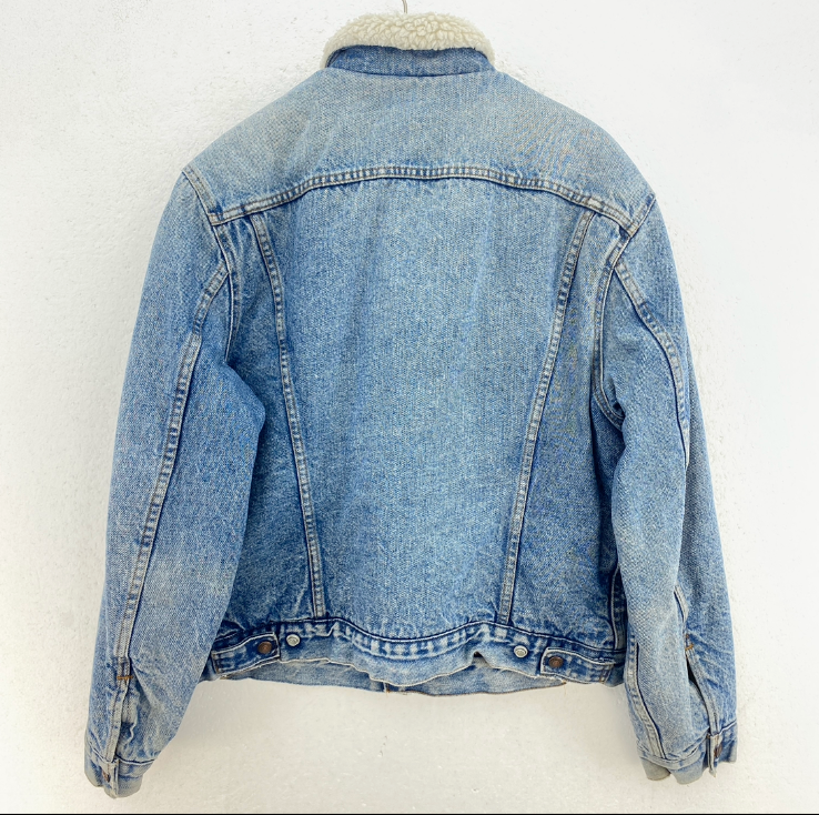 Levi Strauss Sherpa Lined Medium Wash Blue Vintage Denim Jacket Size 42