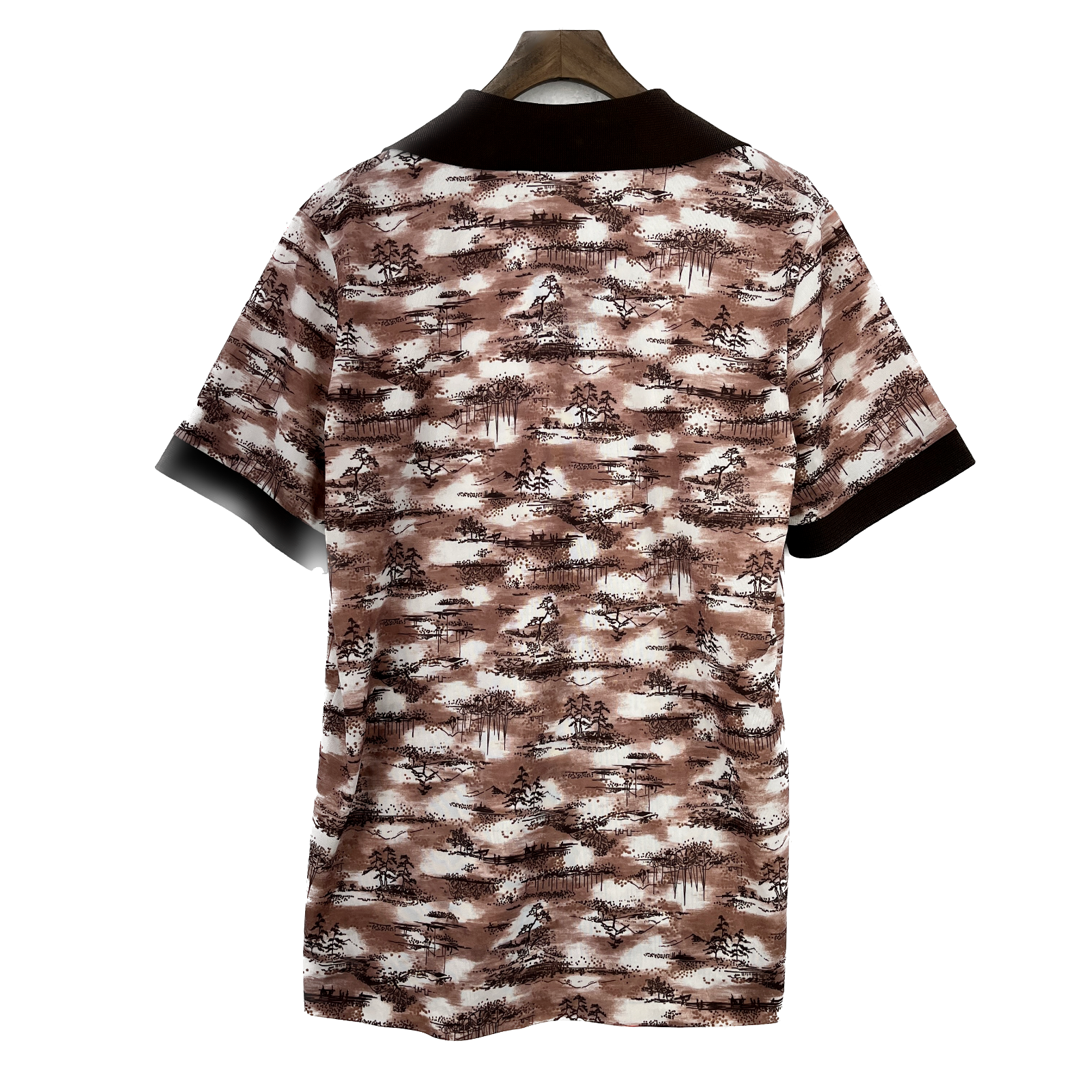 Vintage All Over Print Collared Brown T-shirt Size S
