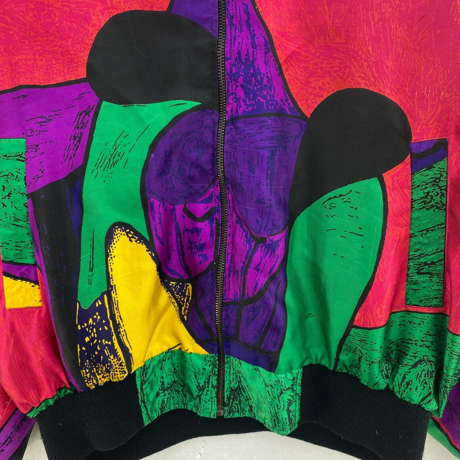 Picasso All Over Print Reversible Satin Full Zip Black Bomber Jacket Size XL
