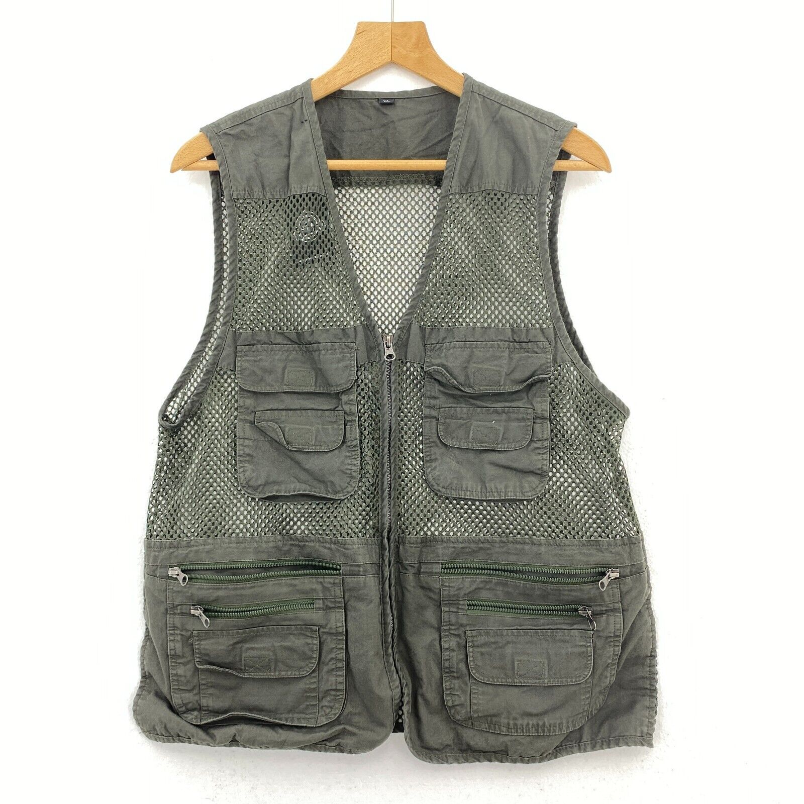 Men Green Fishing Vest Mesh Jacket Size XL